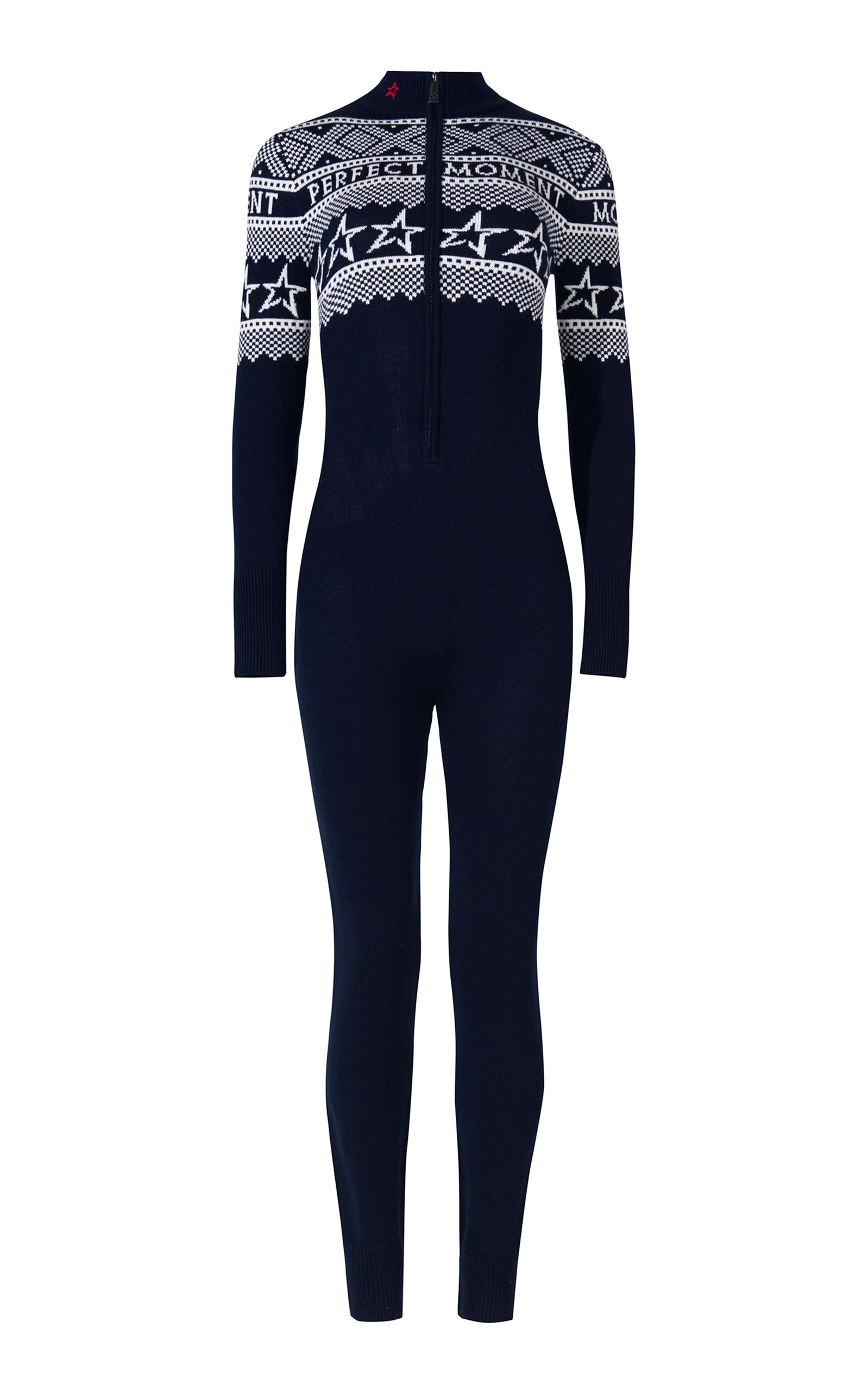 Perfect Moment Intarsia-knit Merino Wool Jumpsuit Xl In Navy