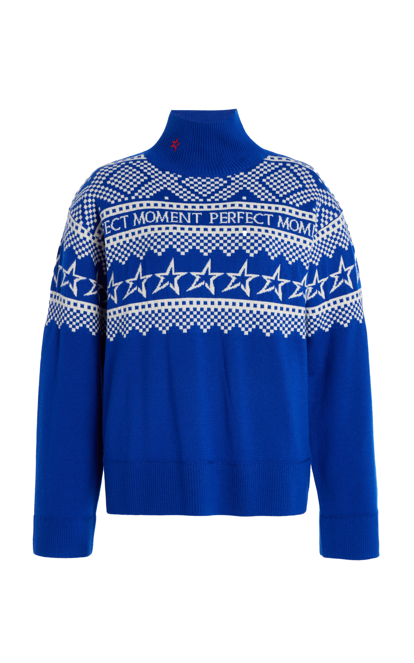 Perfect Moment Intarsia-knit Merino Wool Turtleneck Xs In Blue