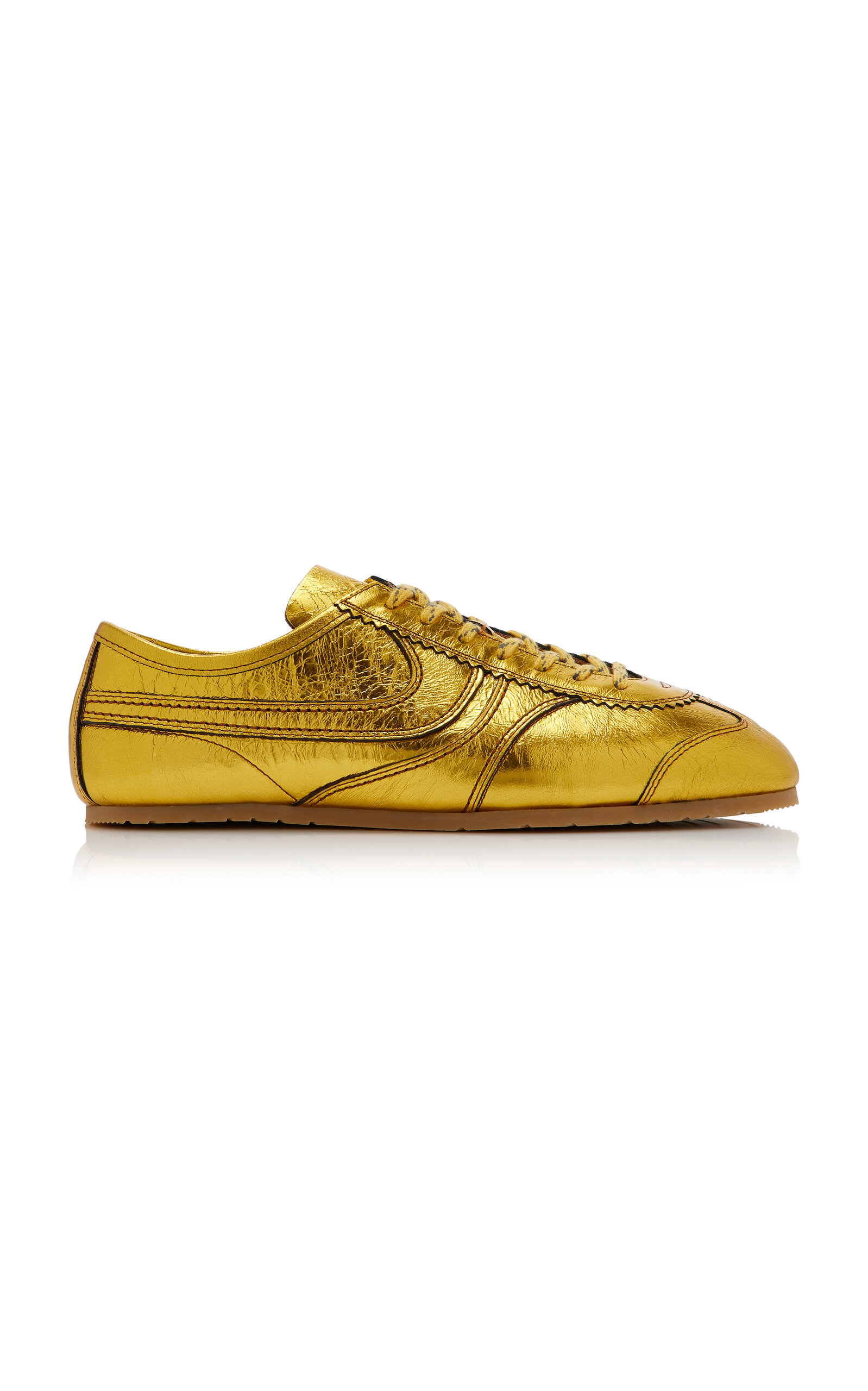 Dries Van Noten - Metallic Leather Sneakers - Gold - IT 37 - Moda Operandi