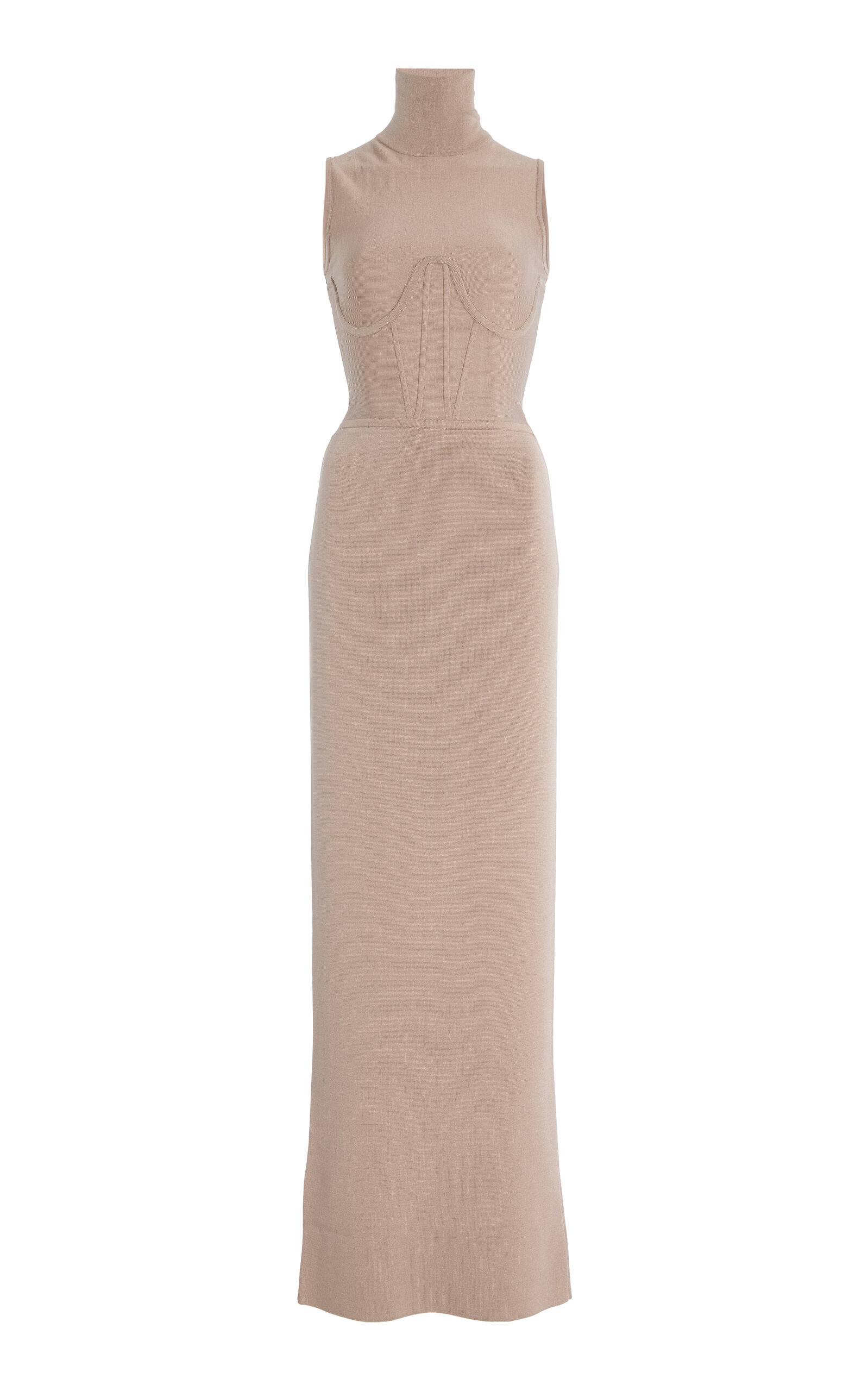 Nensi Dojaka Corseted Roll-neck Knit Maxi Dress In Neutral
