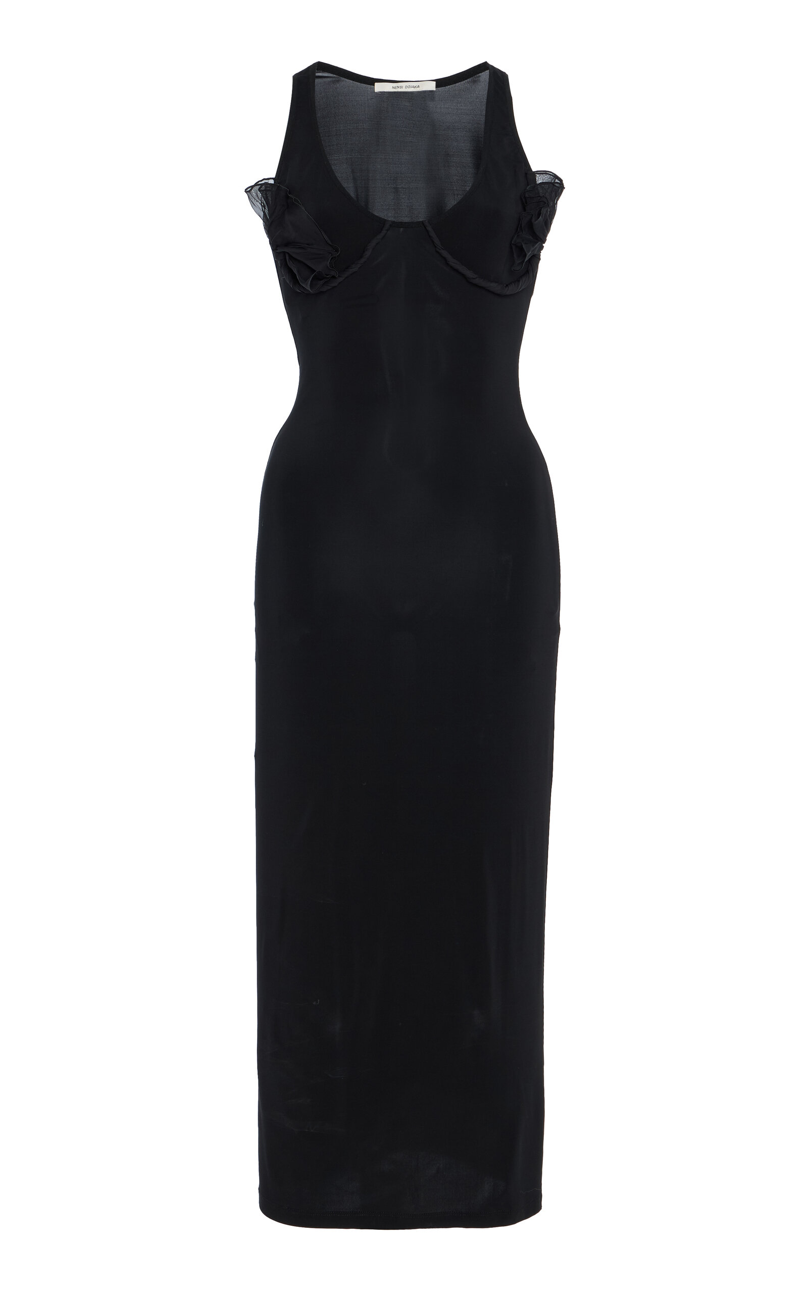 Nensi Dojaka Petal-detailed Midi Tank Dress In Black