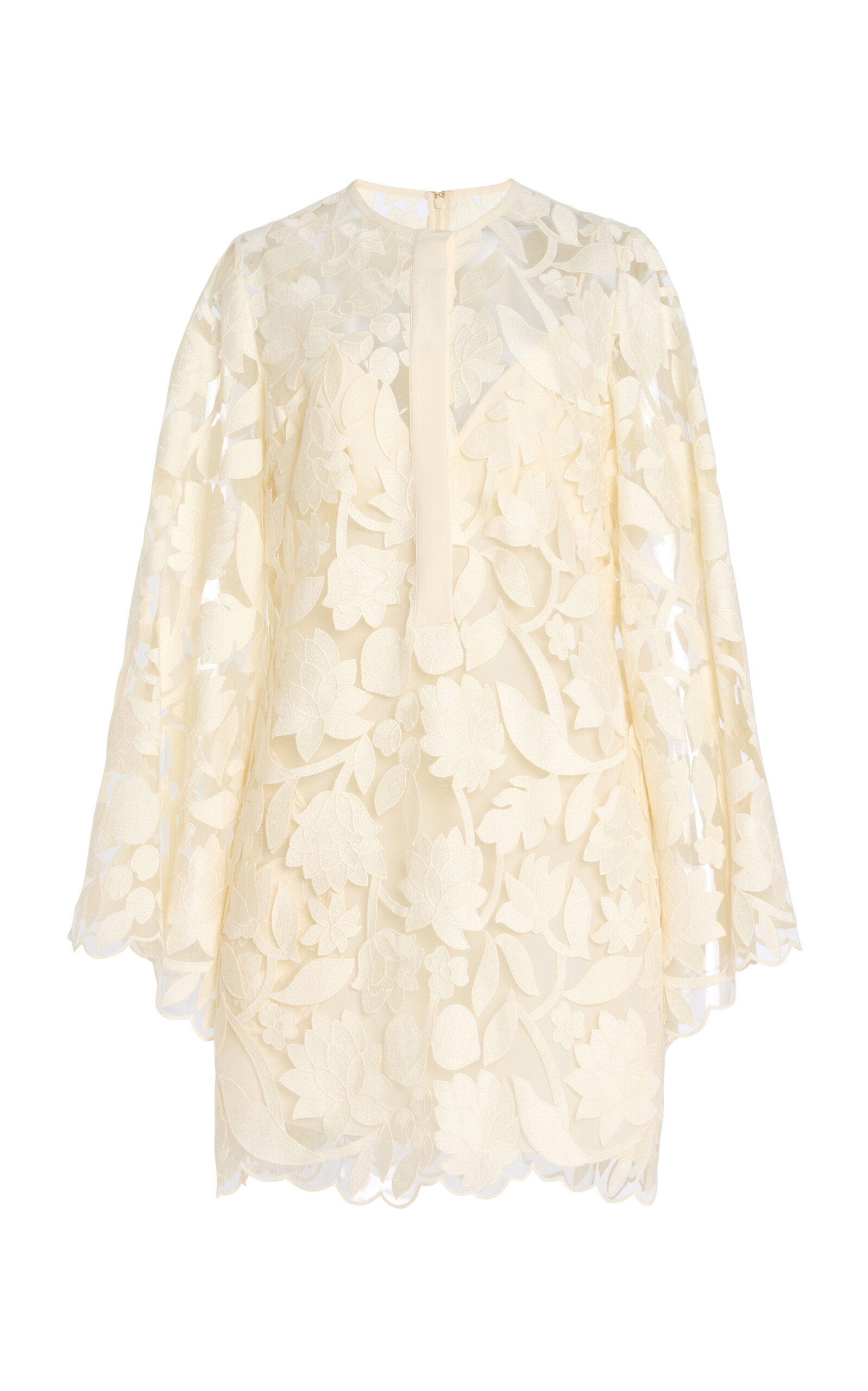 Elie Saab Embroidered Tulle Mini Dress In Off-white