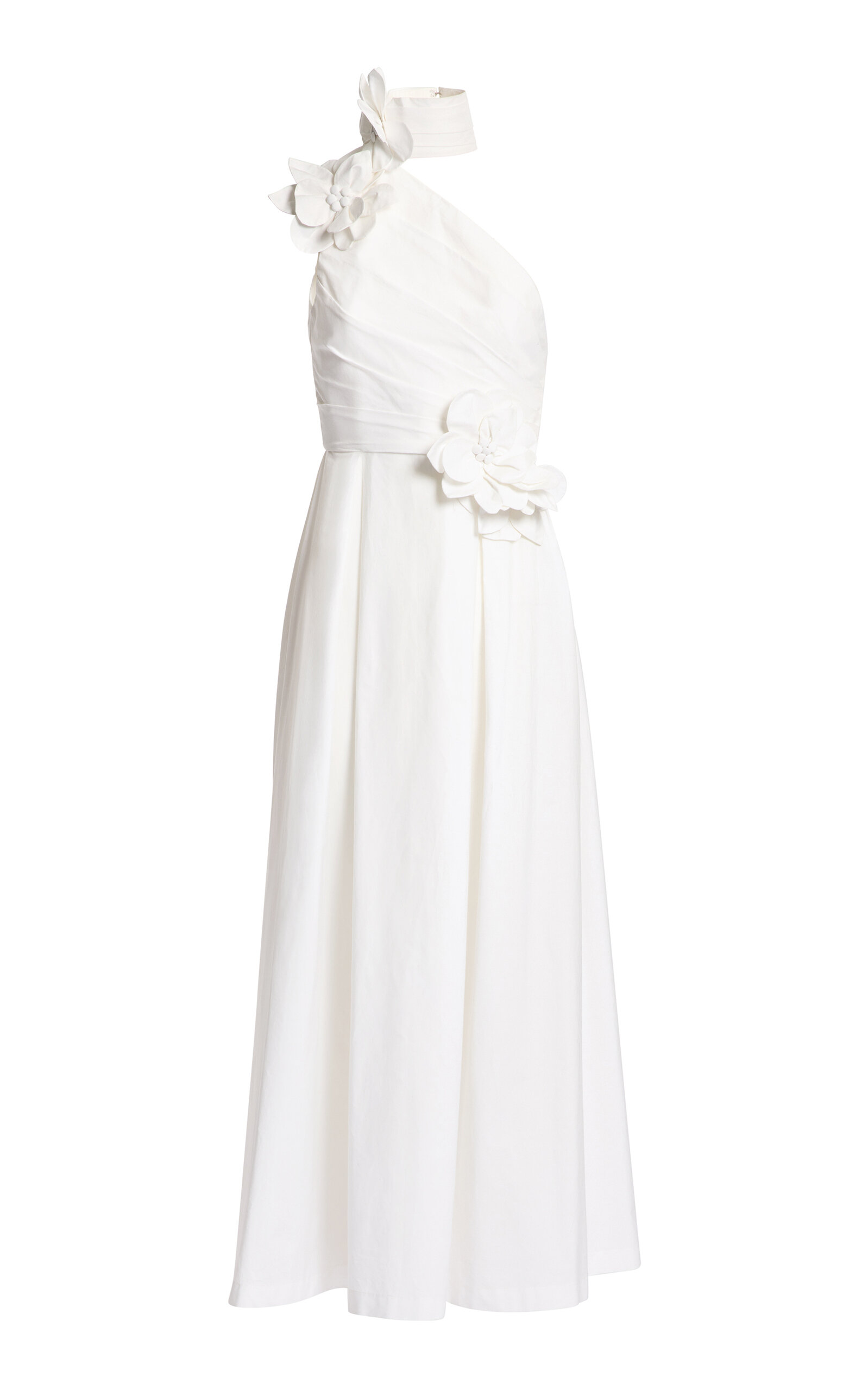 Elie Saab Floral-Appliquéd Cotton Poplin Maxi Dress - Off-White