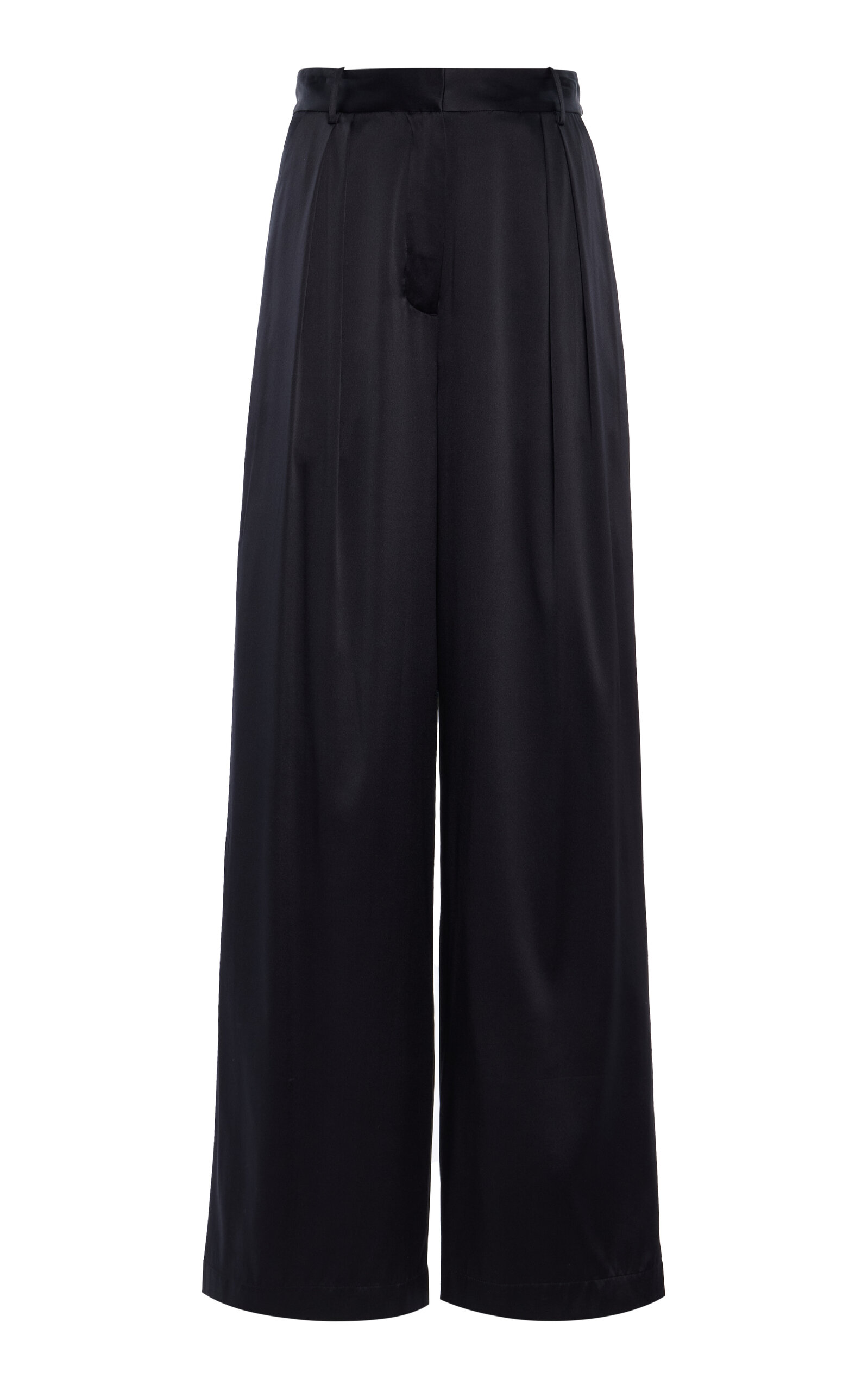 Éterne Josephine Pleated Stretch-Silk Satin Wide-Leg Pants - Black - XS