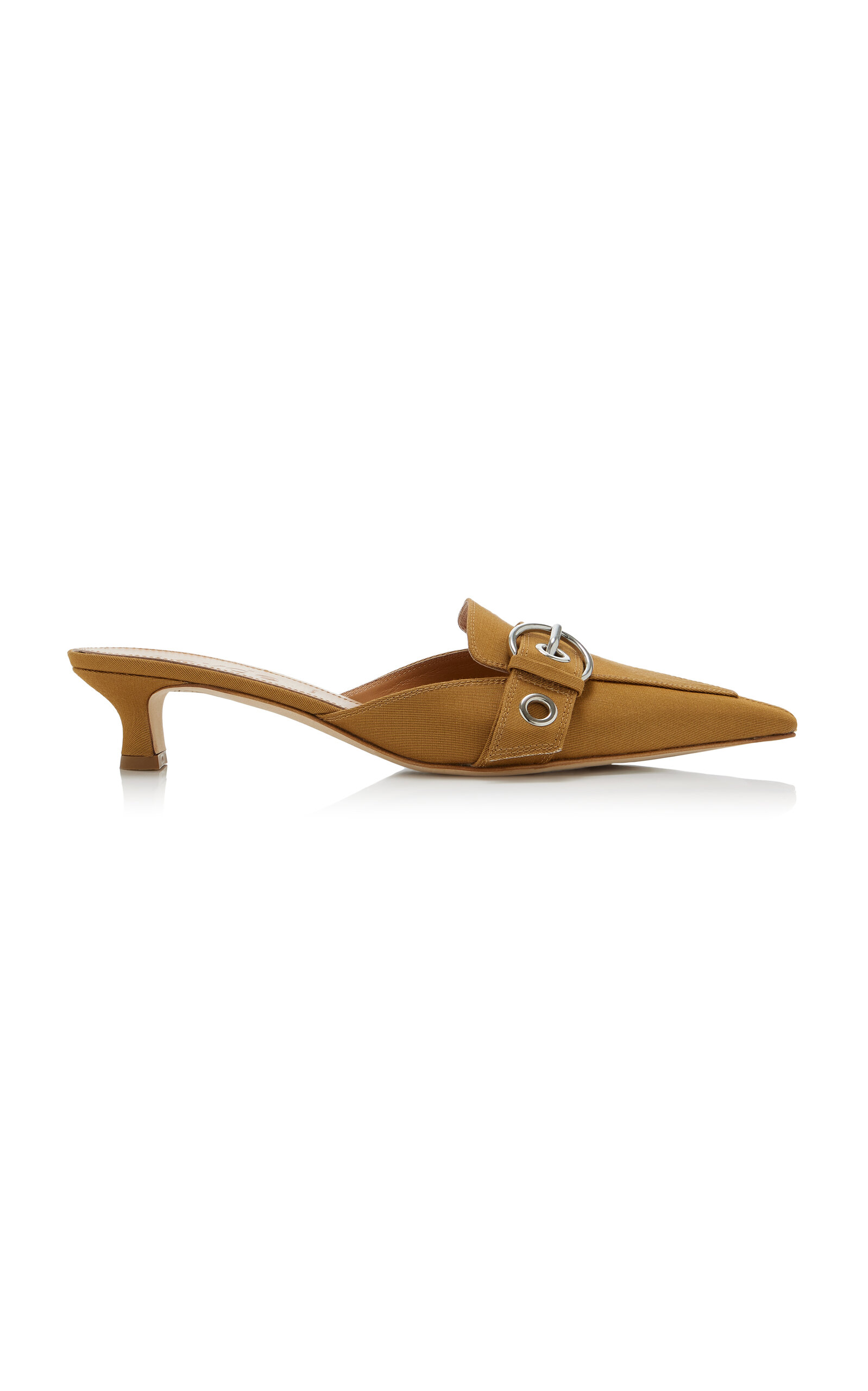 Shop Aeyde Danielle Buckled Twill Mules In Tan