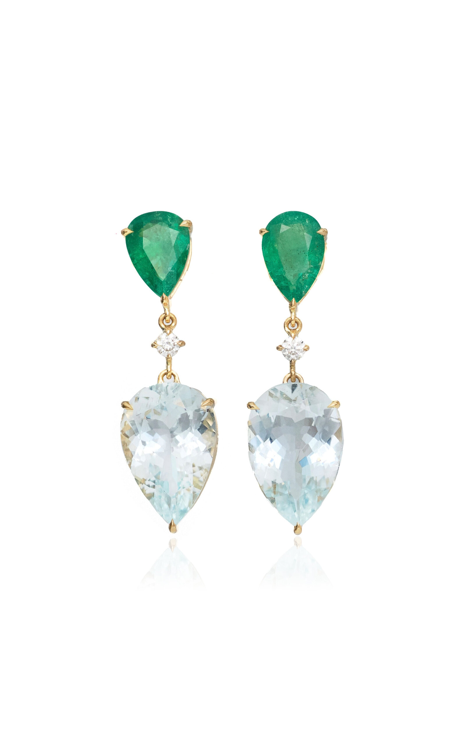 Yi Collection 18K Yellow Gold Emerald And Aquamarine Earrings - Multi - OS - Moda Operandi