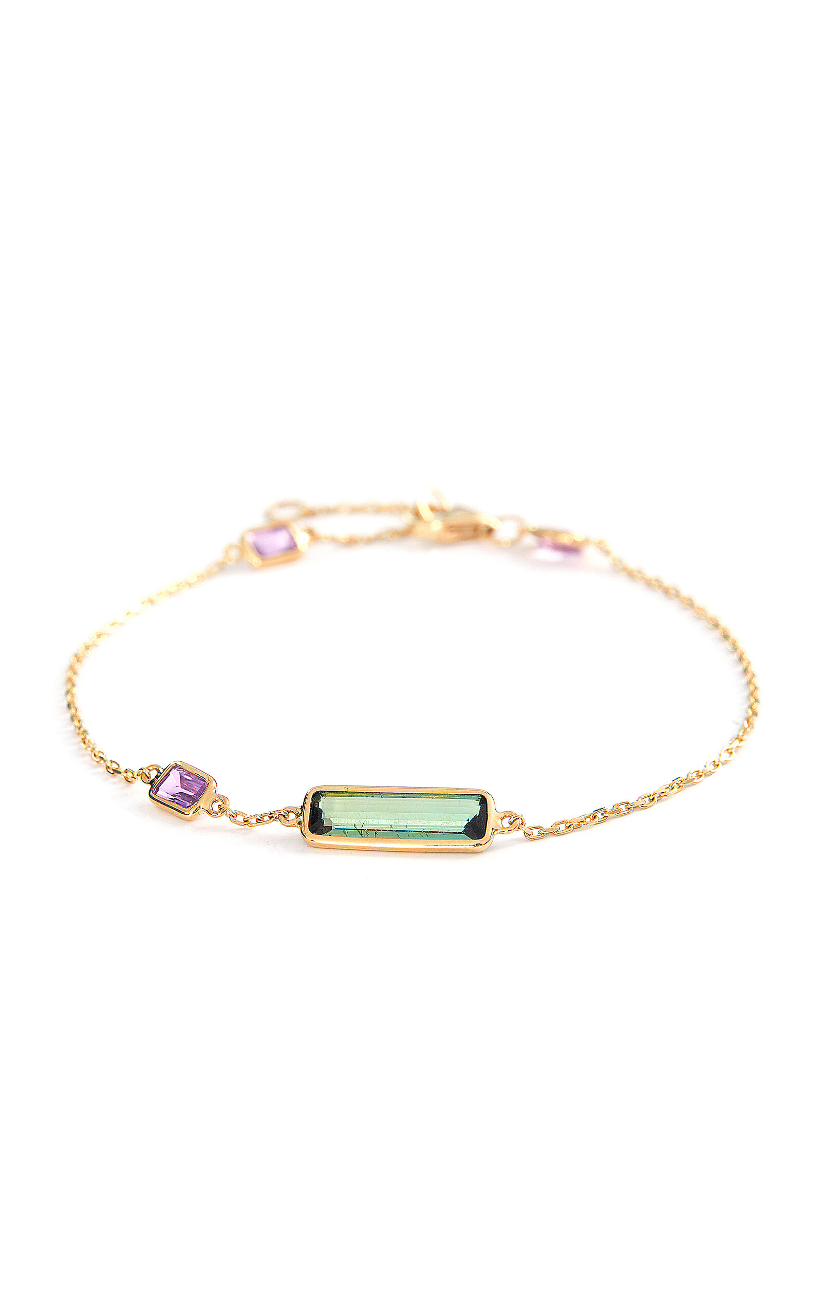 18K Yellow Gold Tourmaline & Pink Sapphire Bar Bracelet