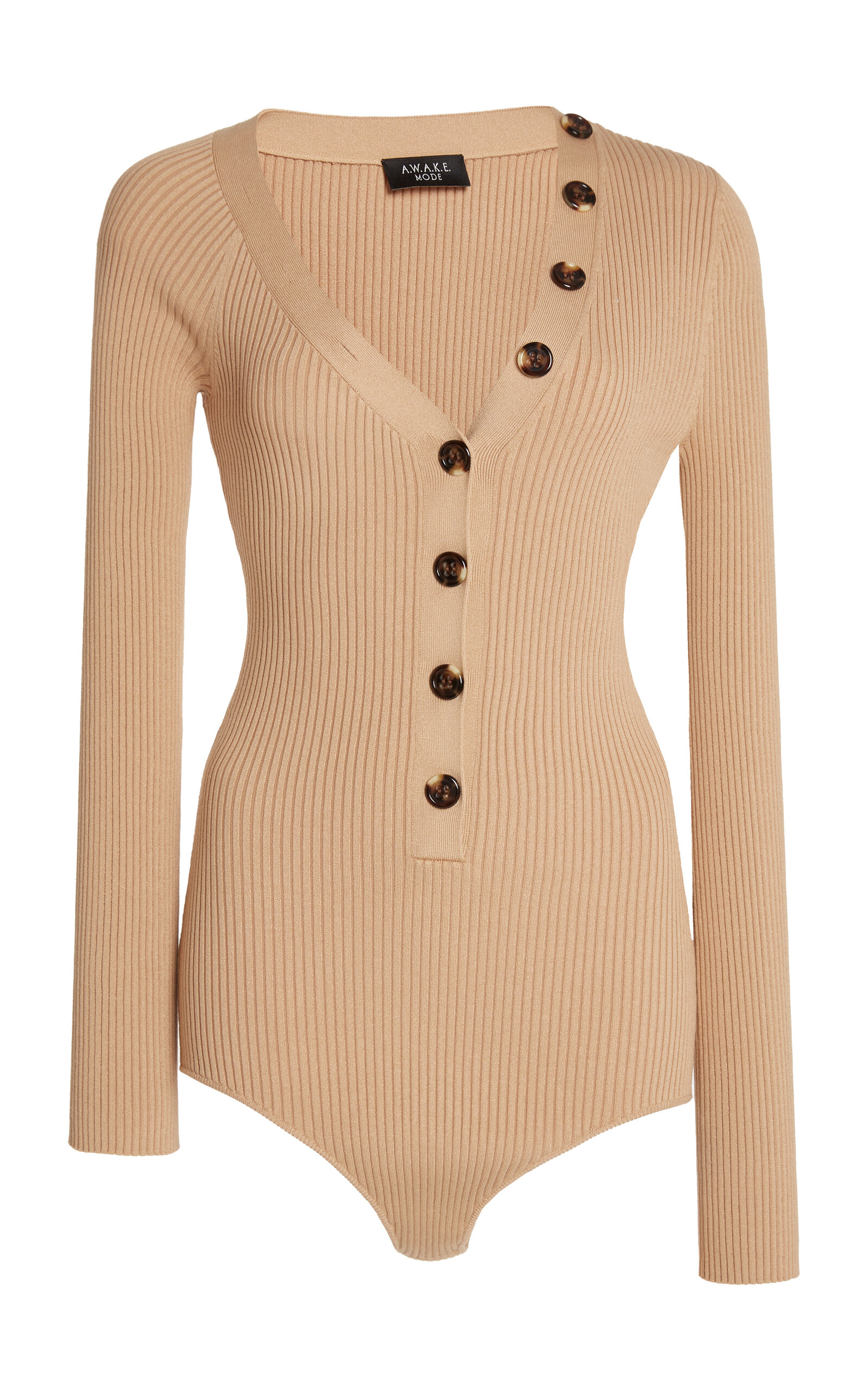 A.W.A.K.E. MODE Ribbed-Knit Body Suit - Tan