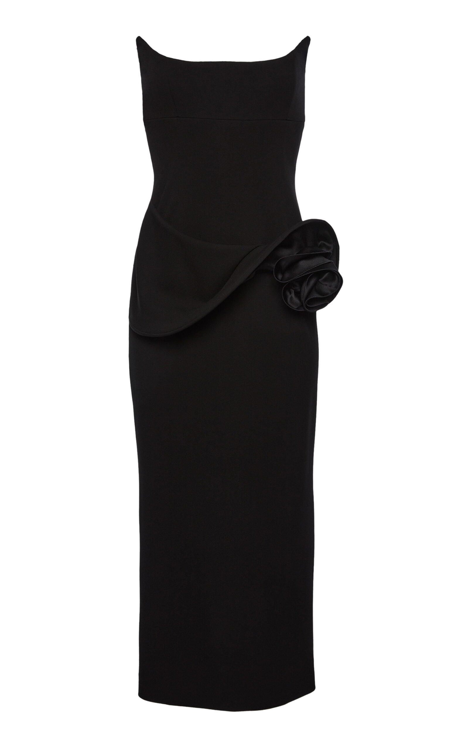 Shop Magda Butrym Rosette-detailed Strapless Midi Dress In Black
