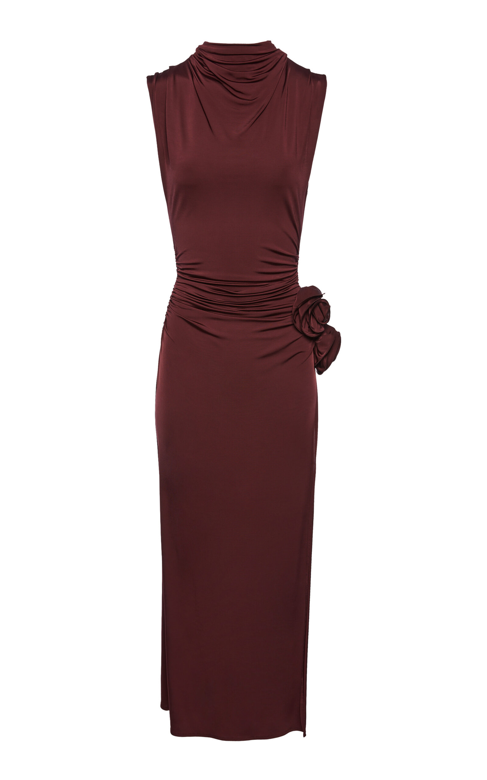 Magda Butrym Rosette Mockneck Maxi Dress - Burgundy