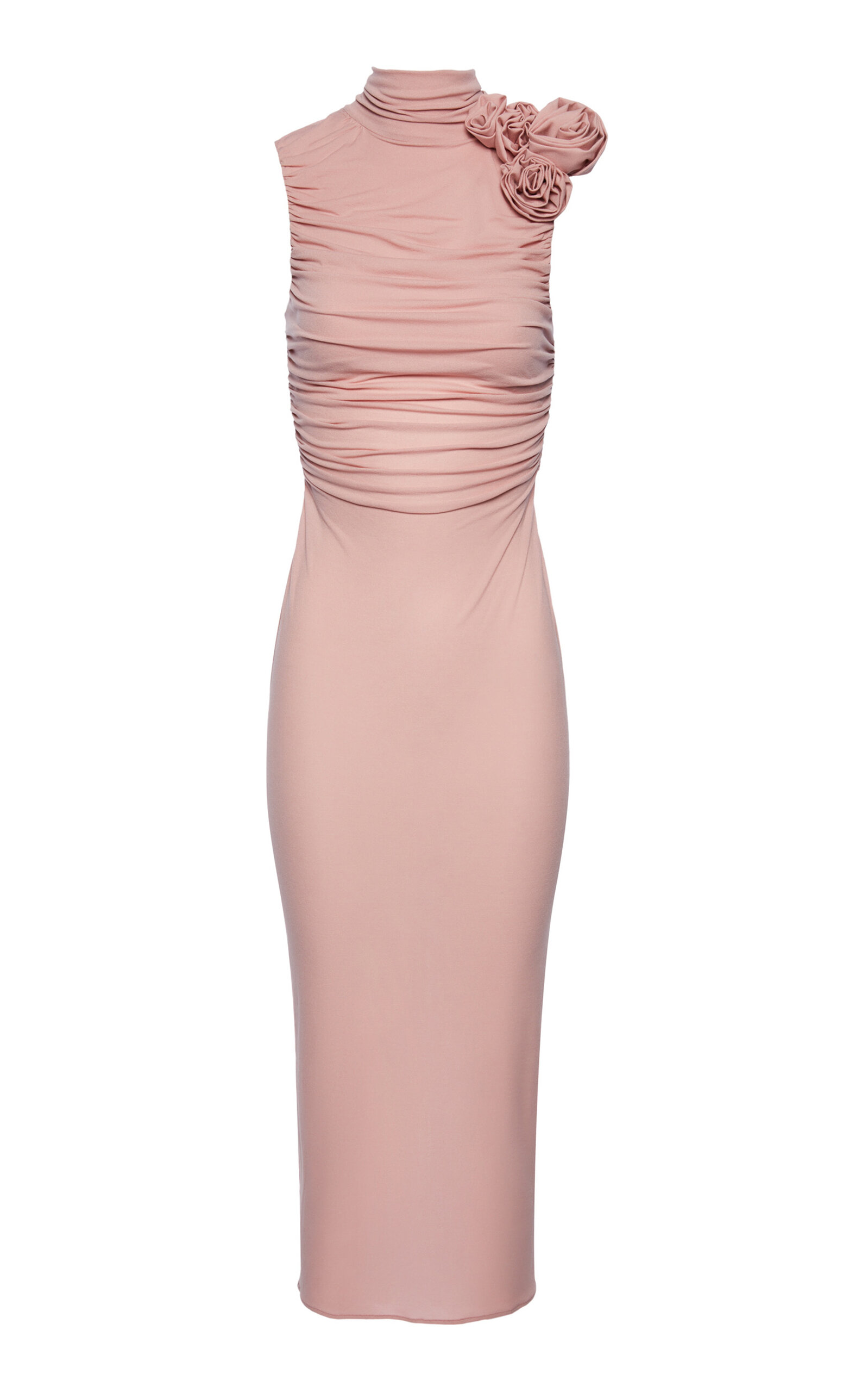 Magda Butrym Floral Appliqué Ruched Midi Dress In Pink