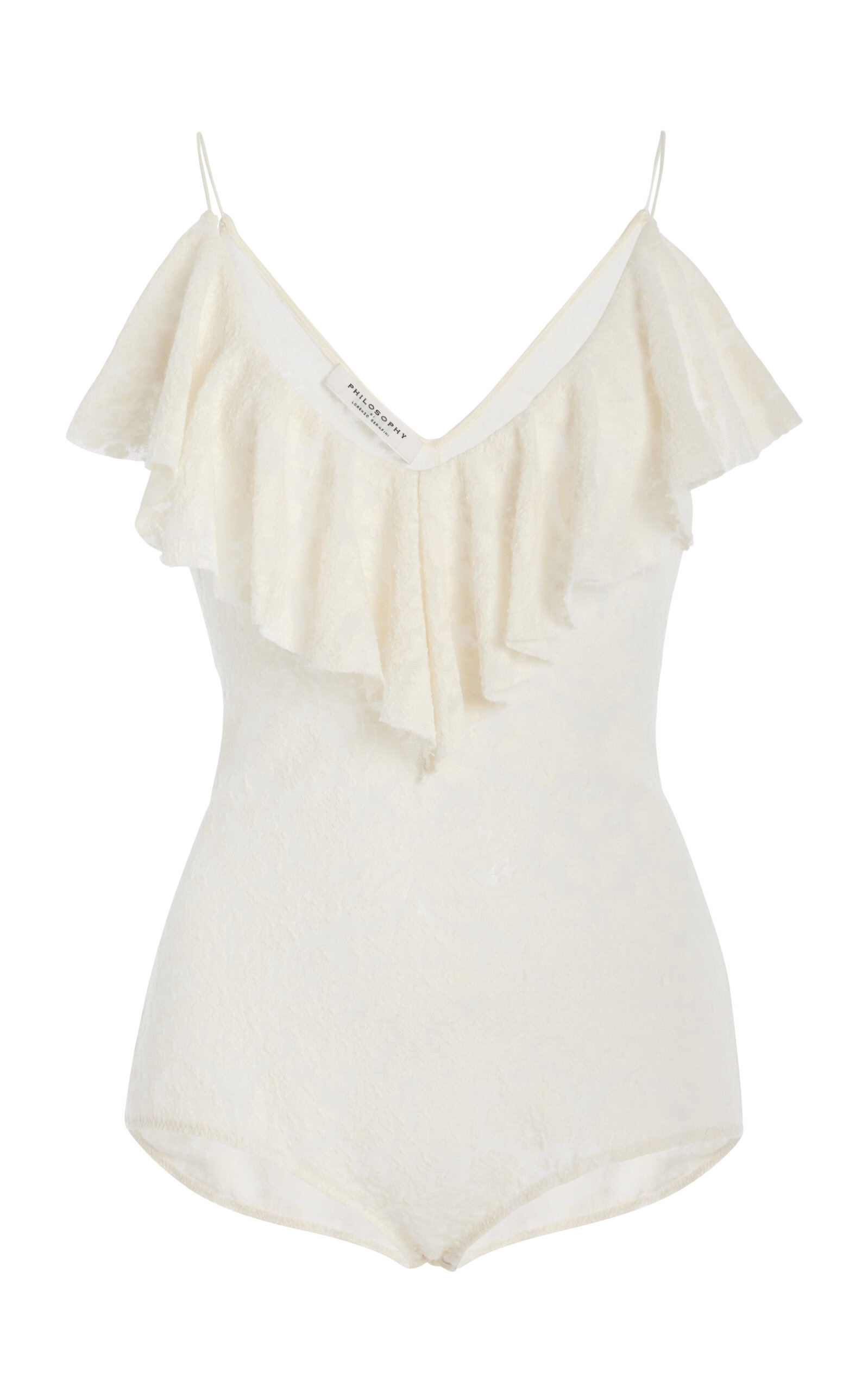Philosophy Di Lorenzo Serafini Ruffled Wool-blend Lace Bodysuit In Ivory