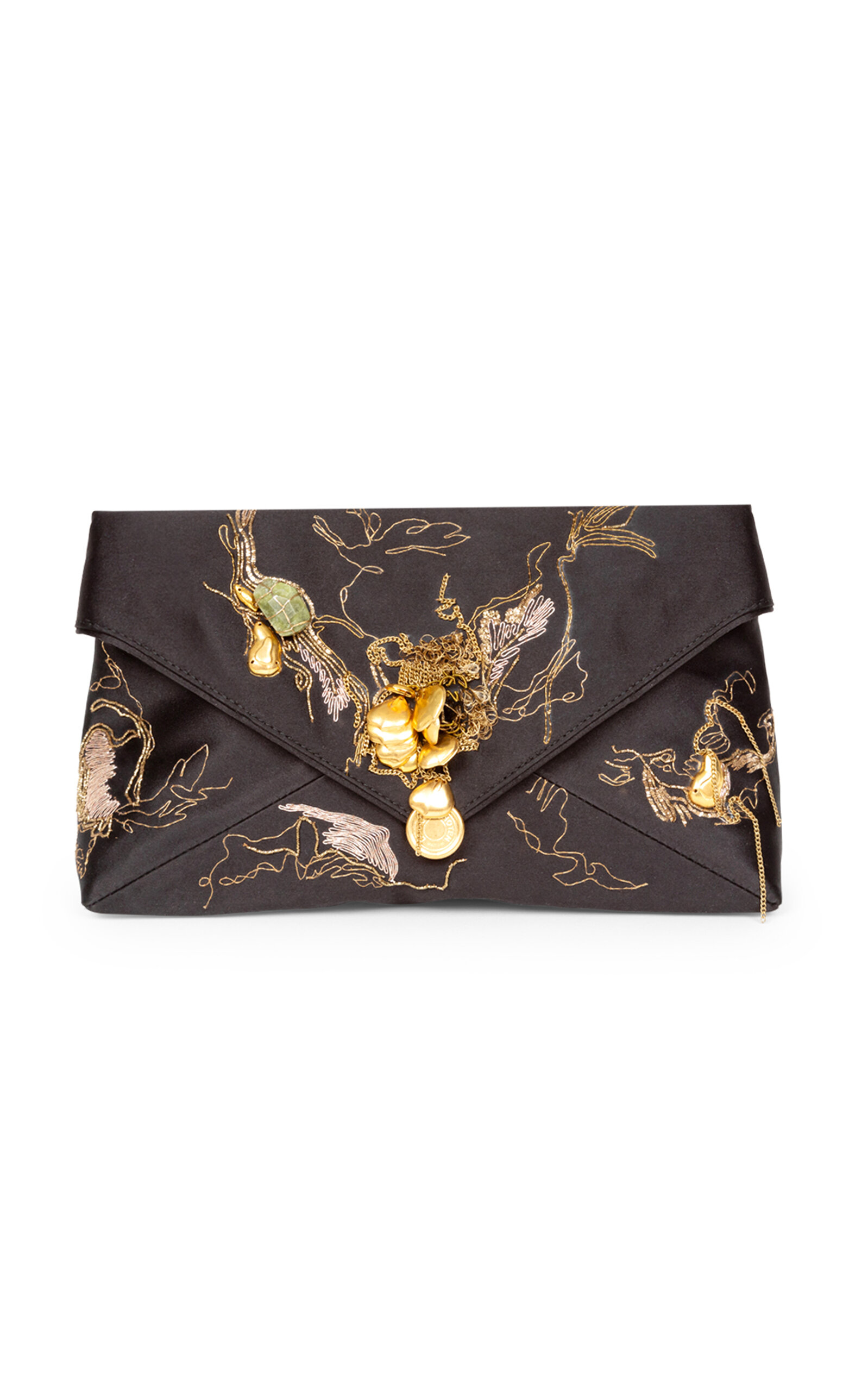 Dries Van Noten Embellished Satin Envelope Clutch - Black - OS