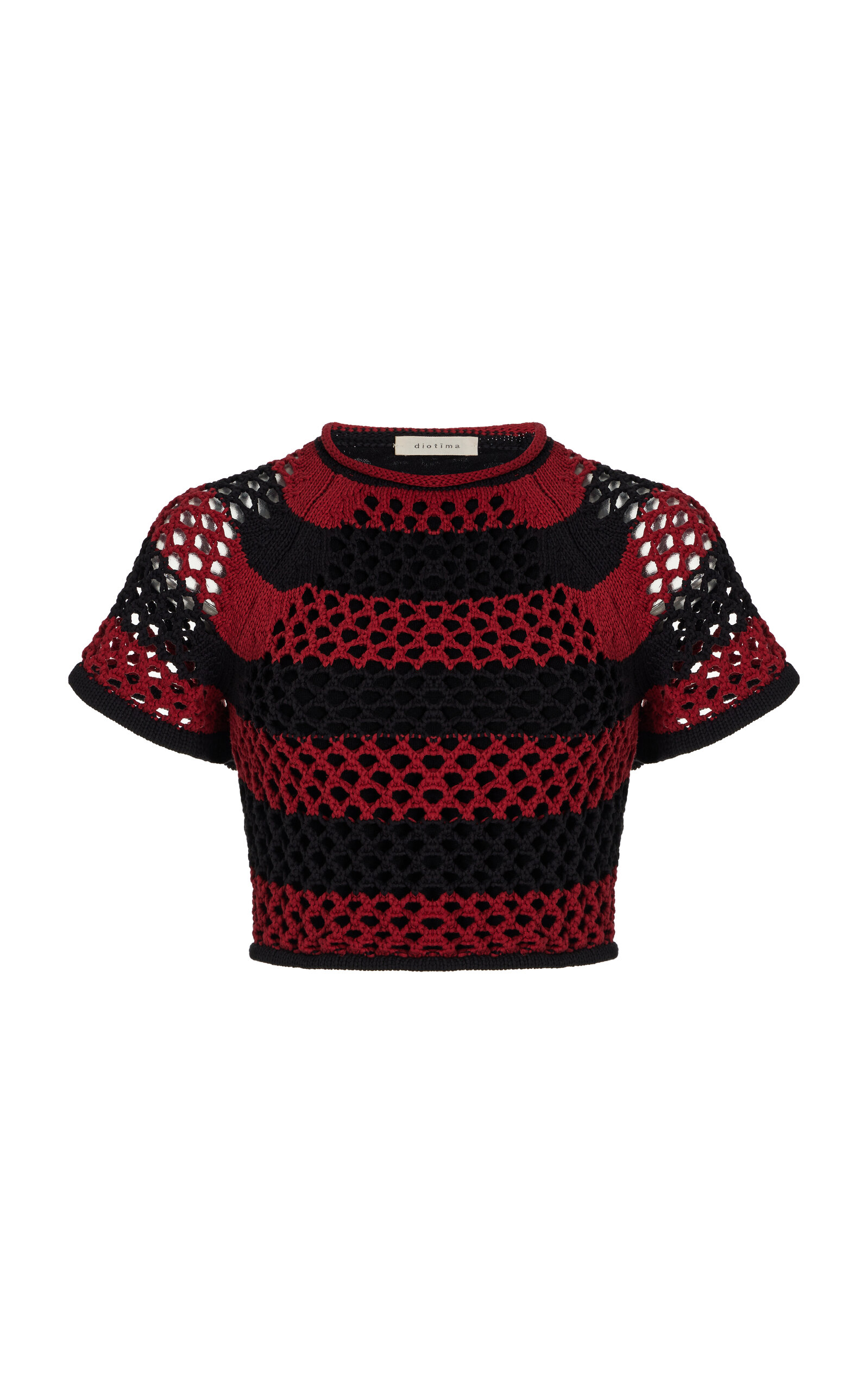 Diotima Rae Stripe Open Stitch Crop Sweater In Red