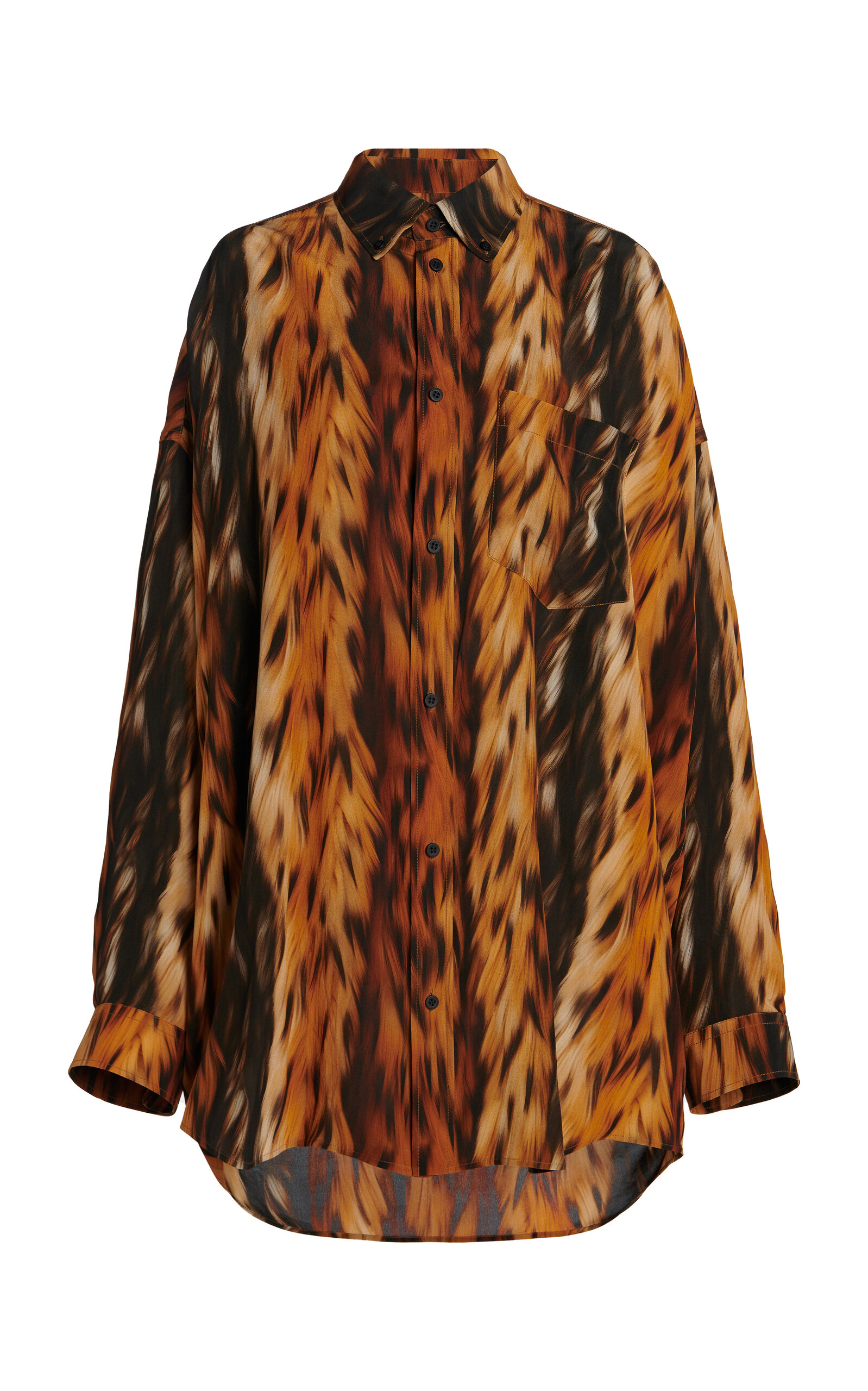 Balenciaga Fur Print Cocoon Silk Crepe Blouse In Brown