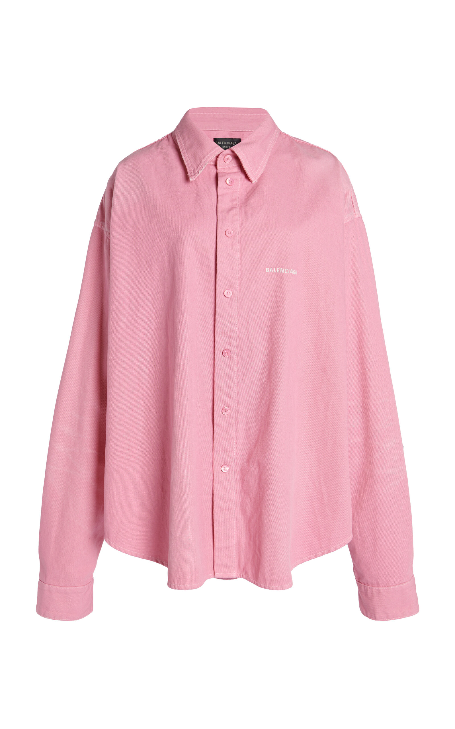 Balenciaga Distressed Long-sleeved Logo Shirt In Pink