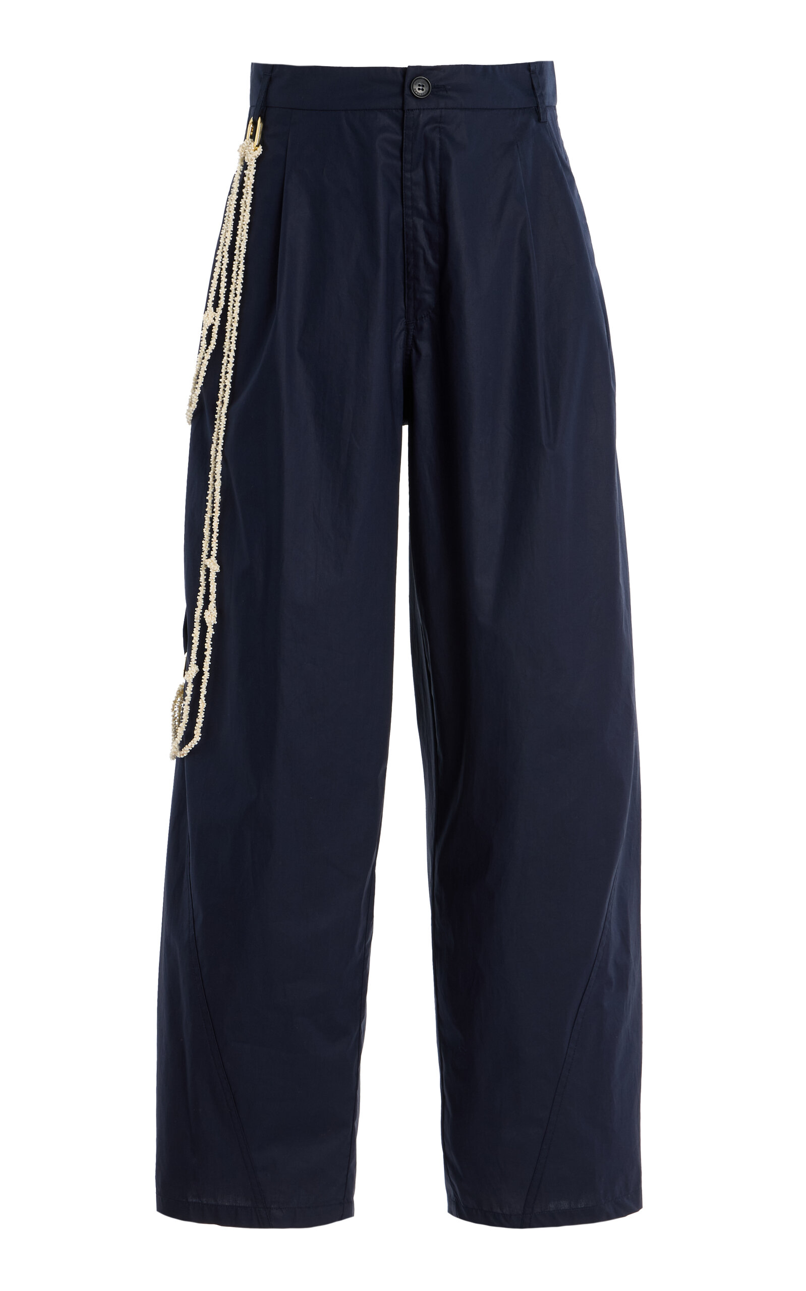 Shop Darkpark Phebe Pearl-embellished Cotton Wide-leg Pants In Navy