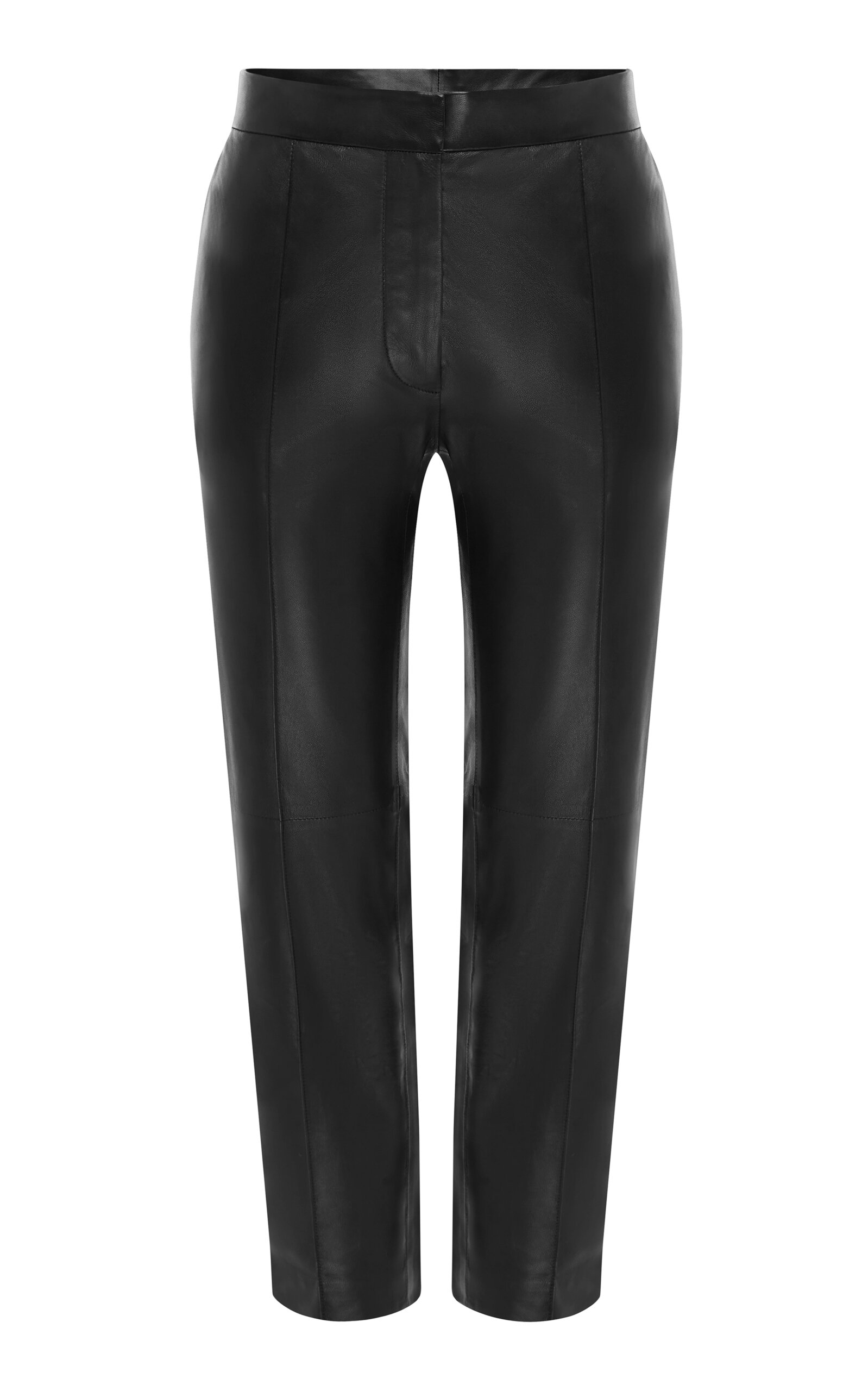 Cropped Leather Straight-Leg Pants