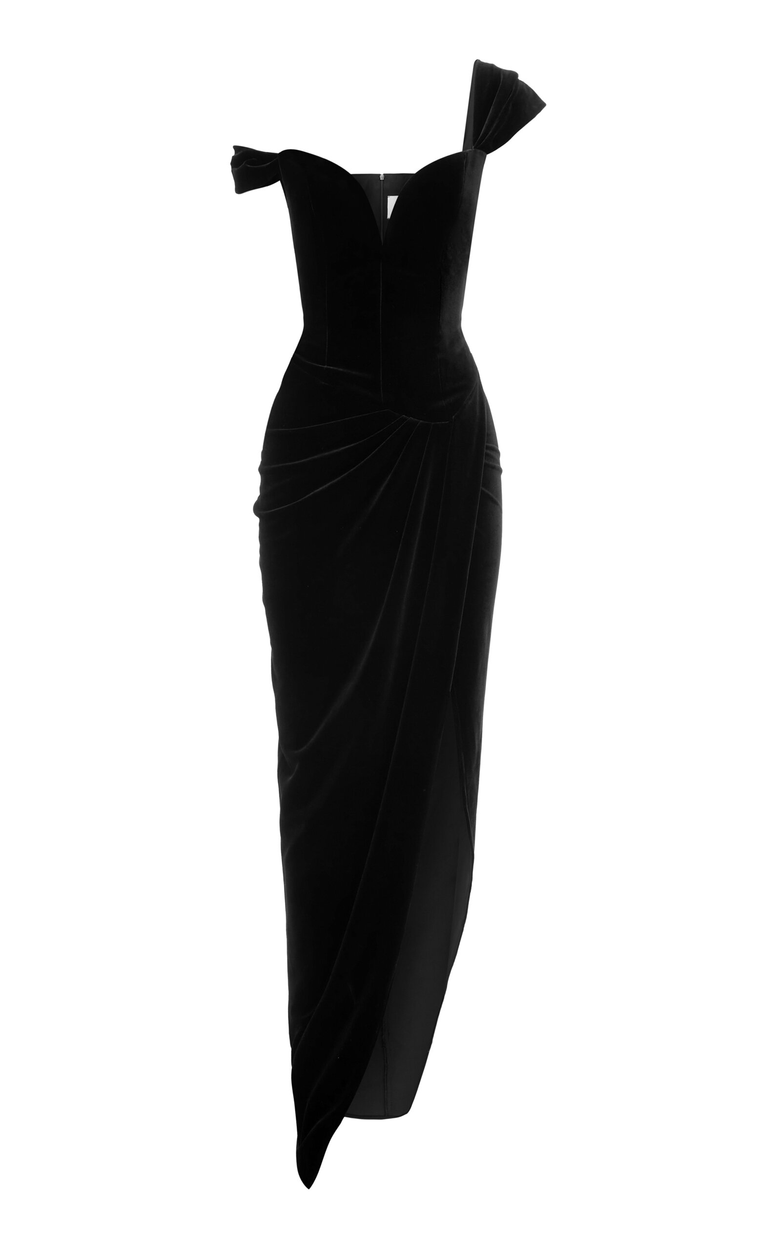 Alex Perry Off-the-shoulder Velvet Corset Gown In Black