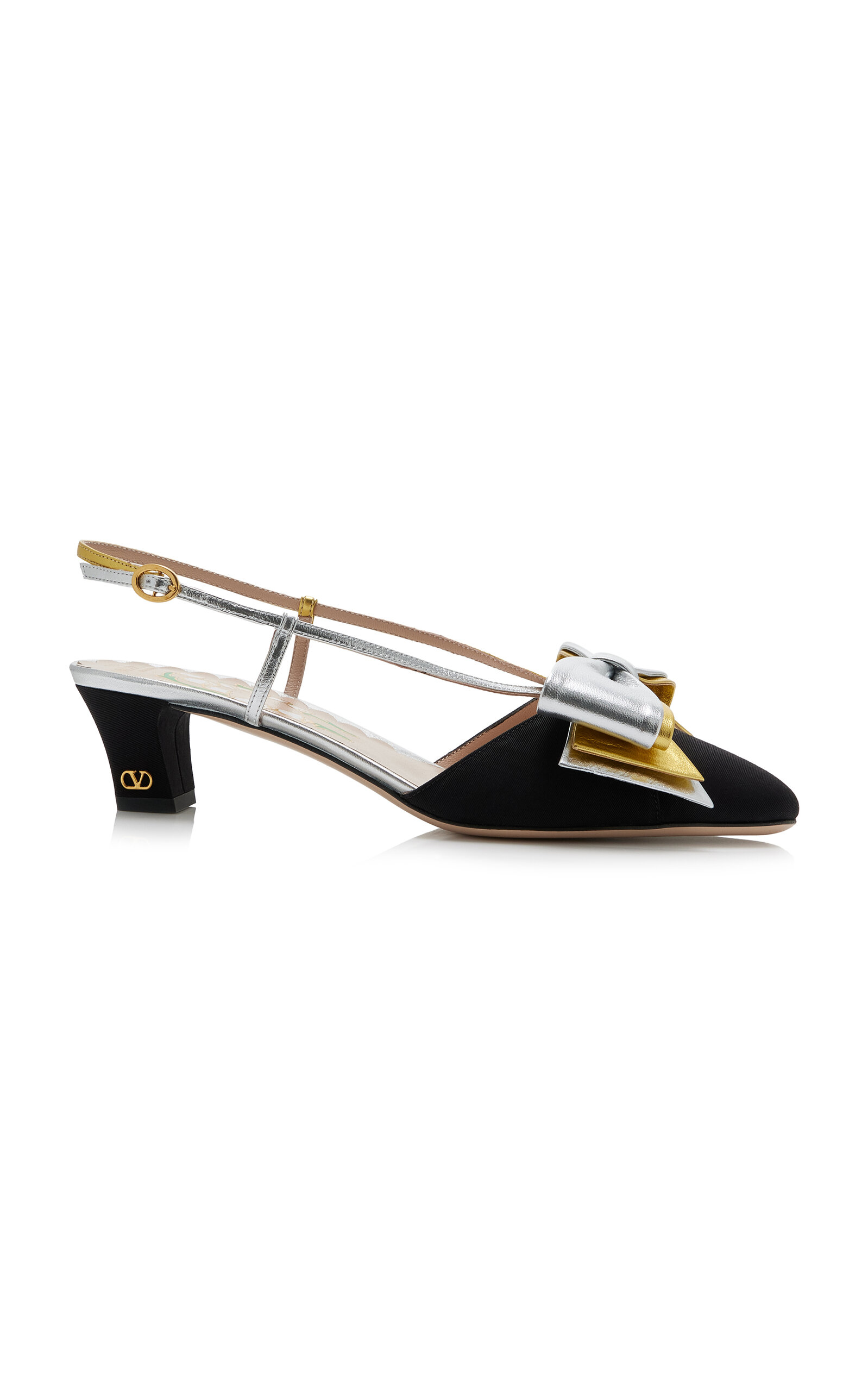 Valentino Garavani Bowow Leather-Trimmed Satin Slingback Pumps
