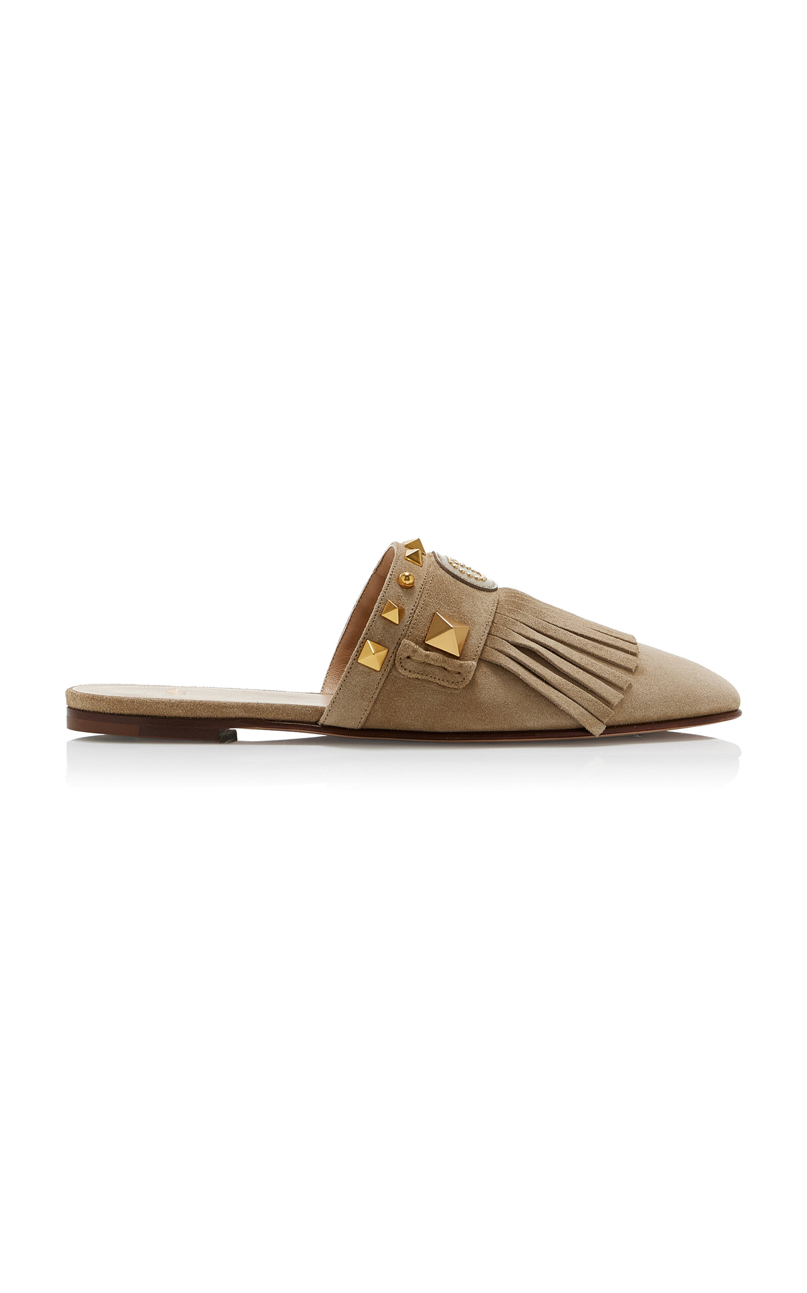Valentino Garavani Plaster Caster Fringed-suede Mules In Tan