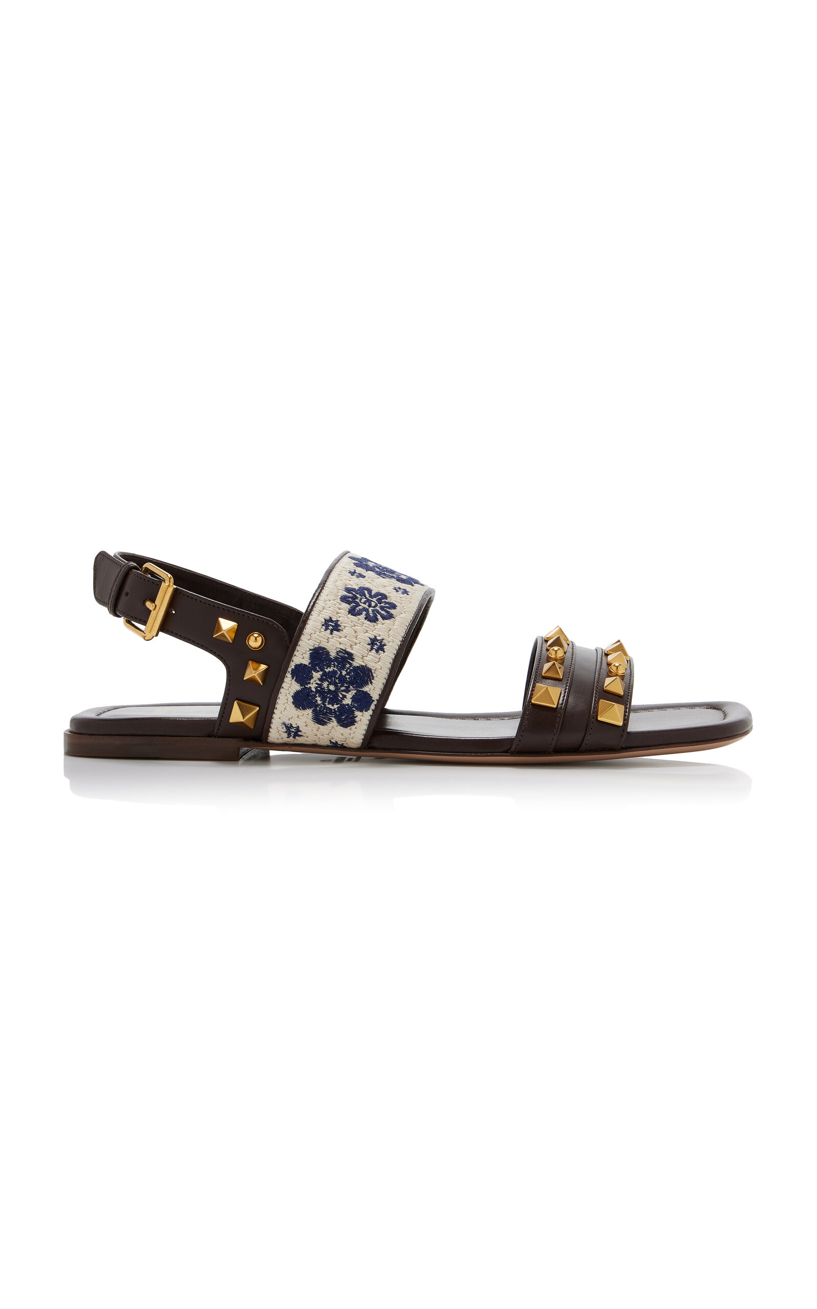 Valentino Garavani County Rockstud Floral-Embroidered Leather Sandals - Women's Shoes