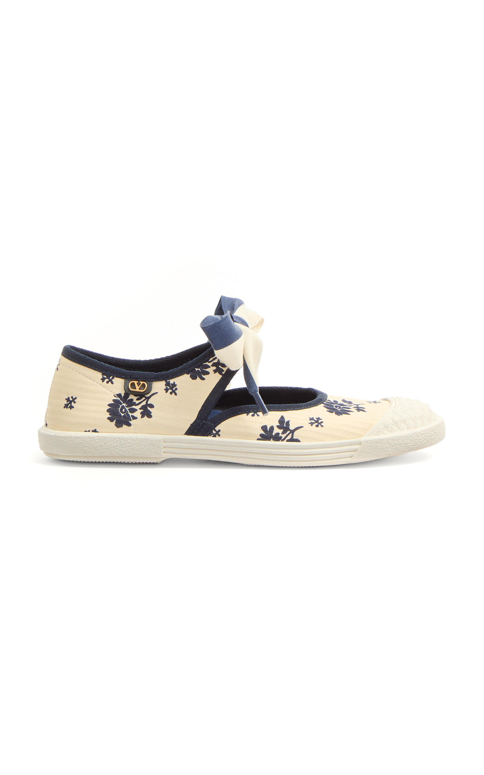 Valentino Bay By Bay Ballerina Rubber-trimmed Printed Silk-jacquard Sneakers In Navy