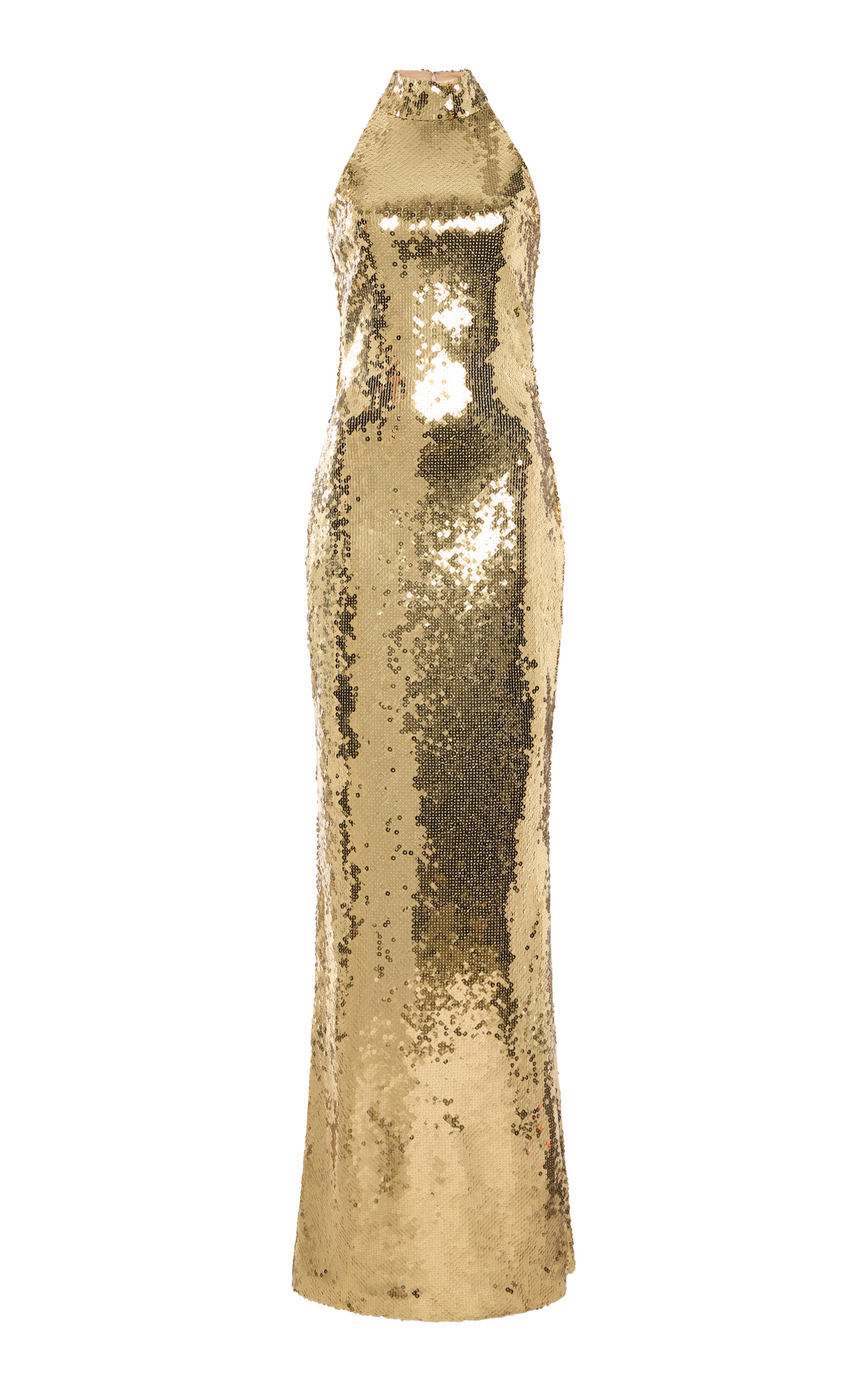 Sergio Hudson Sequined Maxi Halter Dress - Gold
