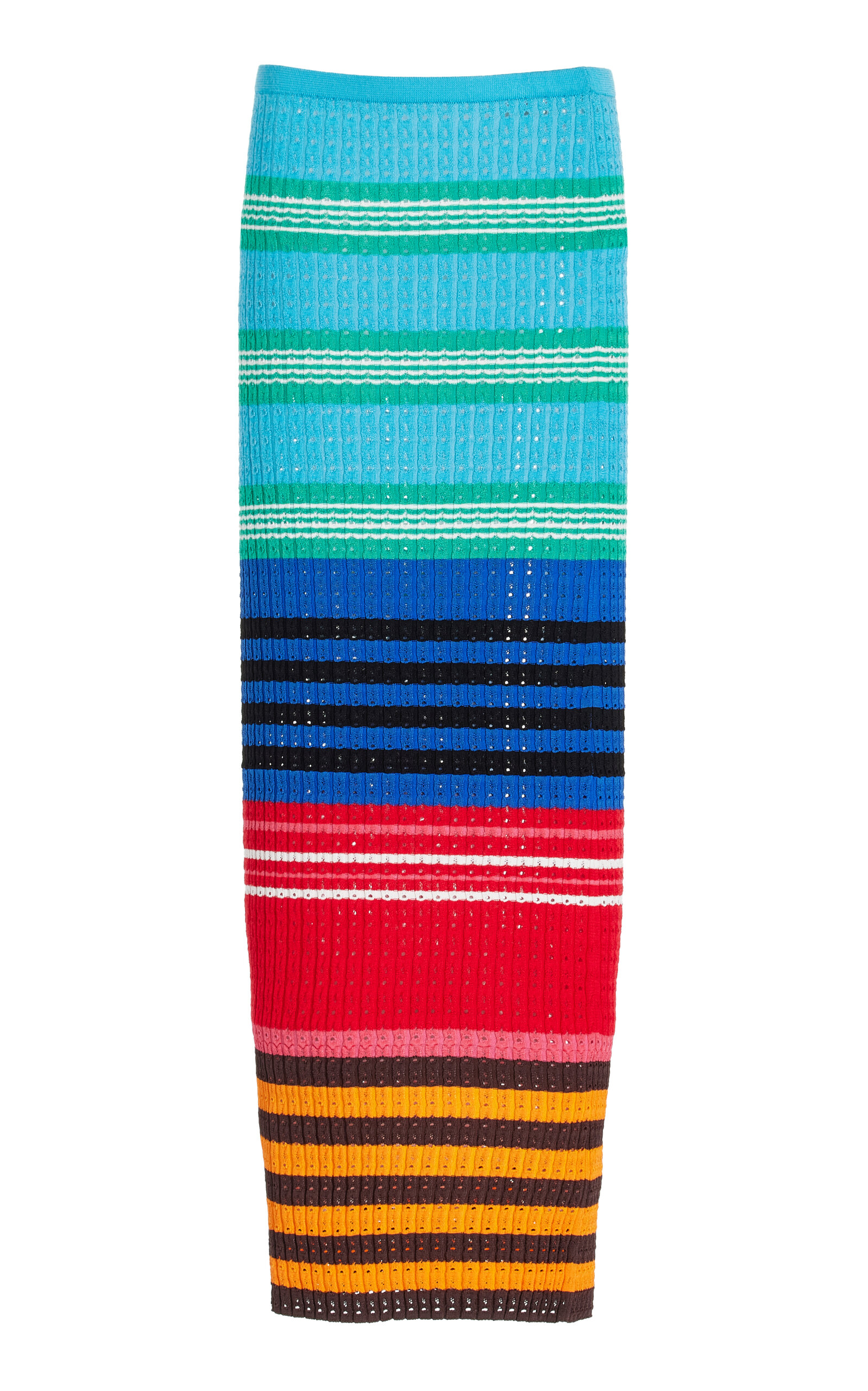 Zankov Edith Striped Pointelle Knit Maxi Pencil Skirt In Turqiousepeony Multi