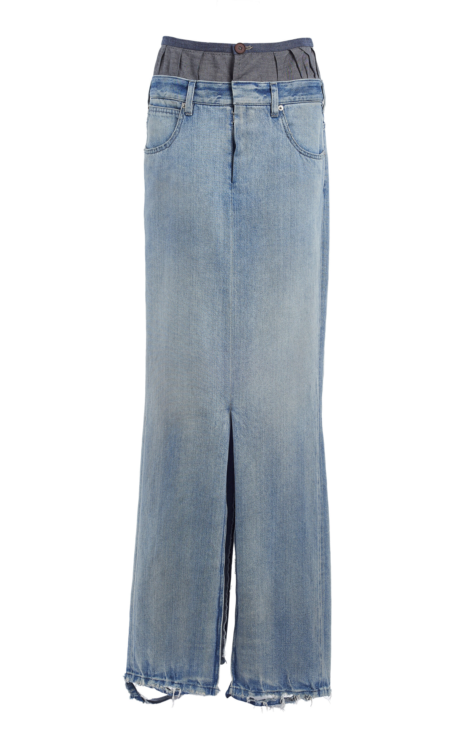 Maison Margiela Light Blue Long Skirt With Front Slit And Five Pocket Design In Denim Woman In Blue