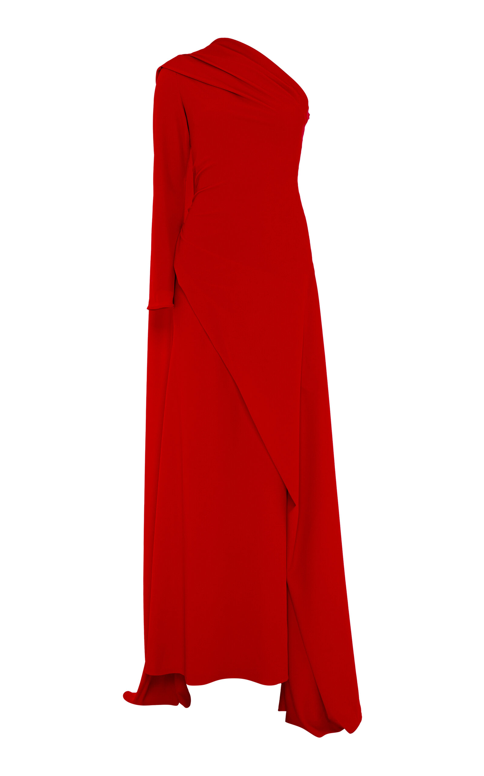 Marmar Halim Asymmetric Silk Crepe Gown In Red
