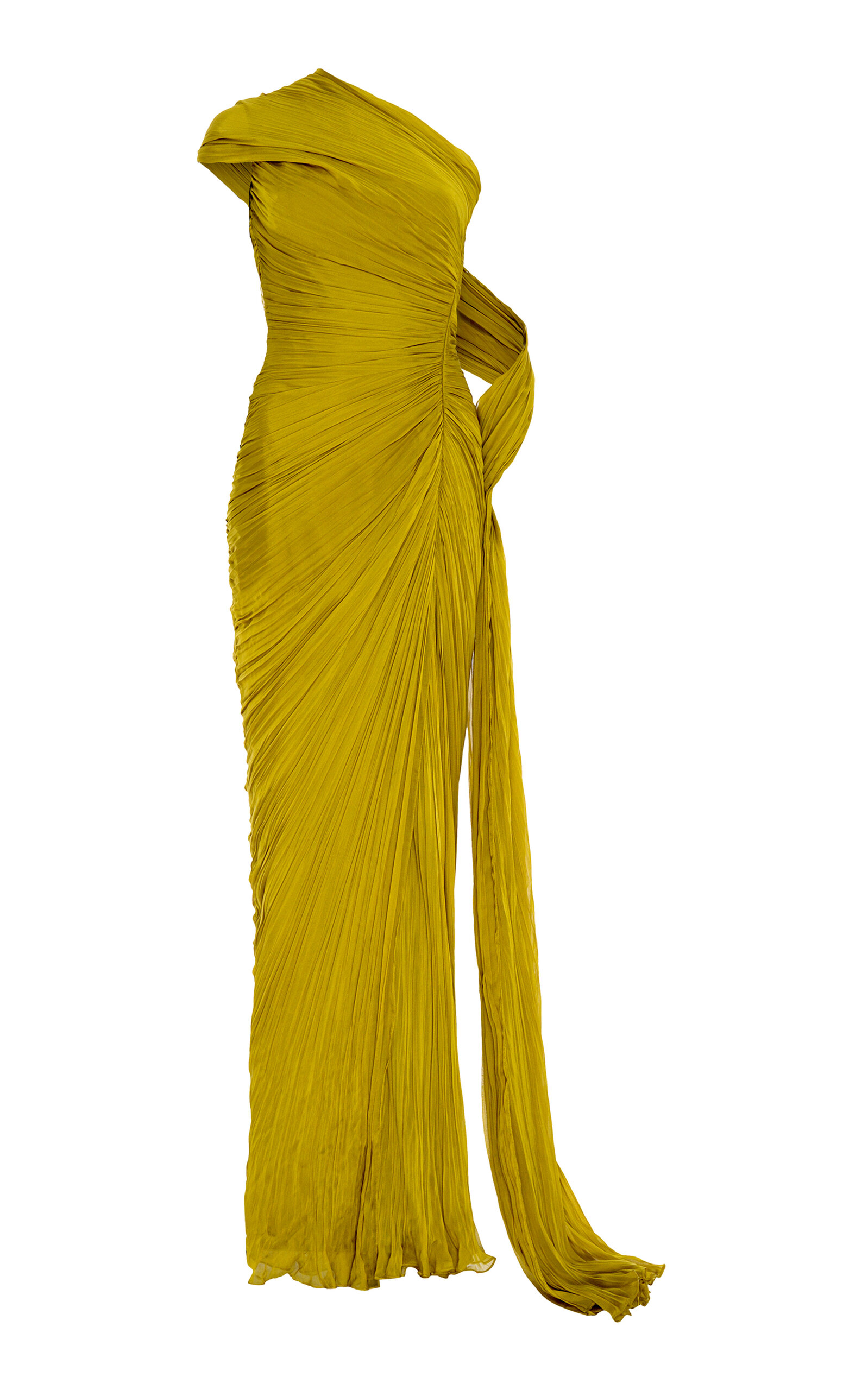 Marmar Halim Draped Silk Chiffon Gown In Yellow