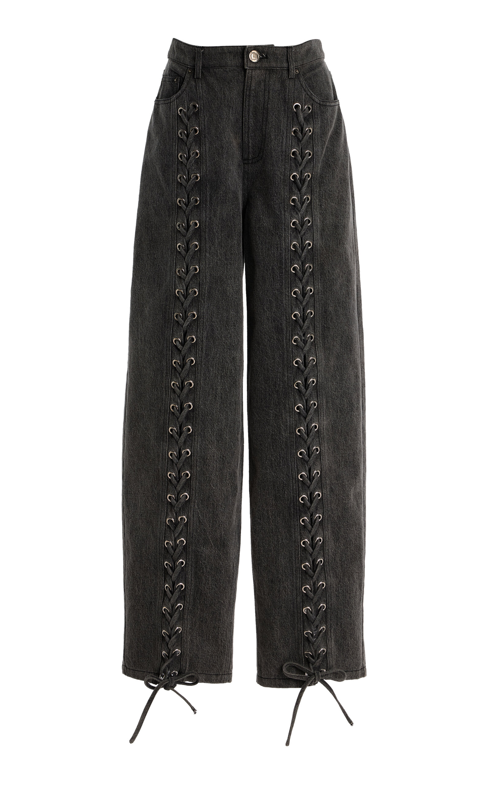 ROTATE Denim Lace Leg Pants - Black