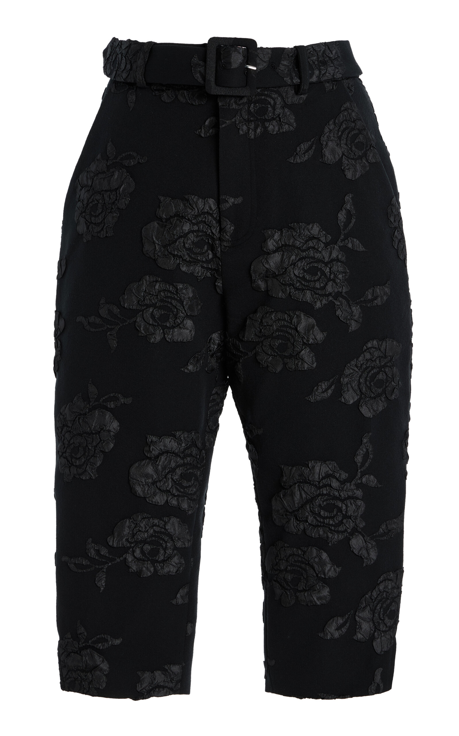 Belted Jacquard Capri Pants
