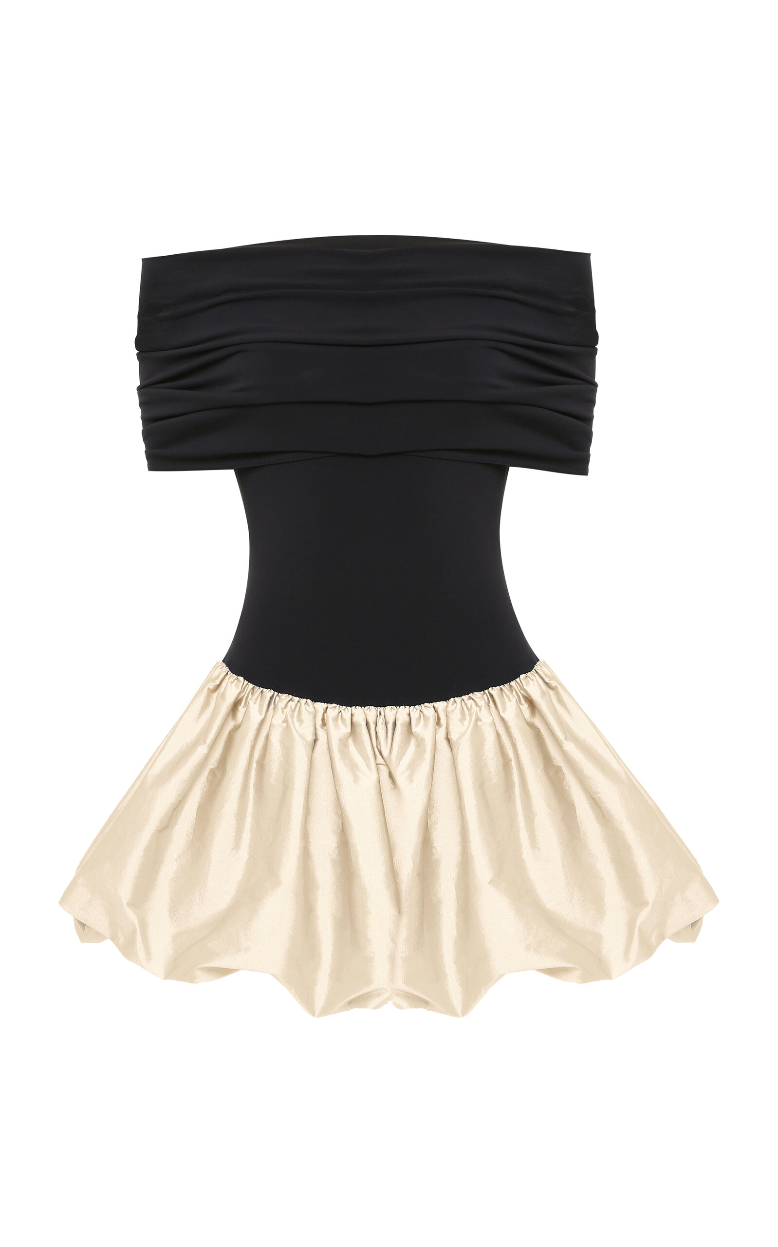 Anna October Jewel Off-the-shoulder Knit-satin Combo Mini Dress In Black,white