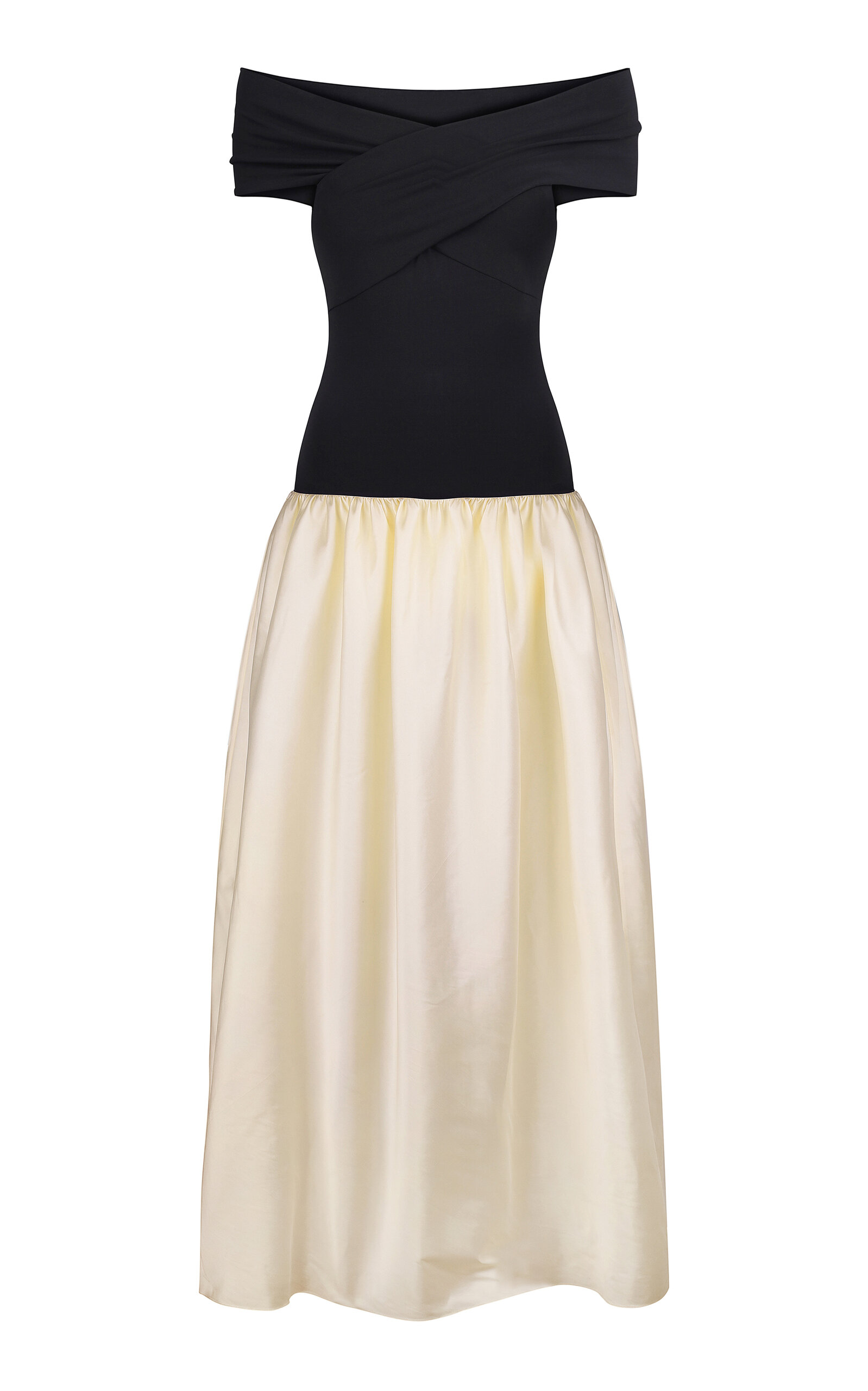 Anna October Lorraine Off-The-Shoulder Knit-Satin Combo Maxi Dress - Black/white - XS