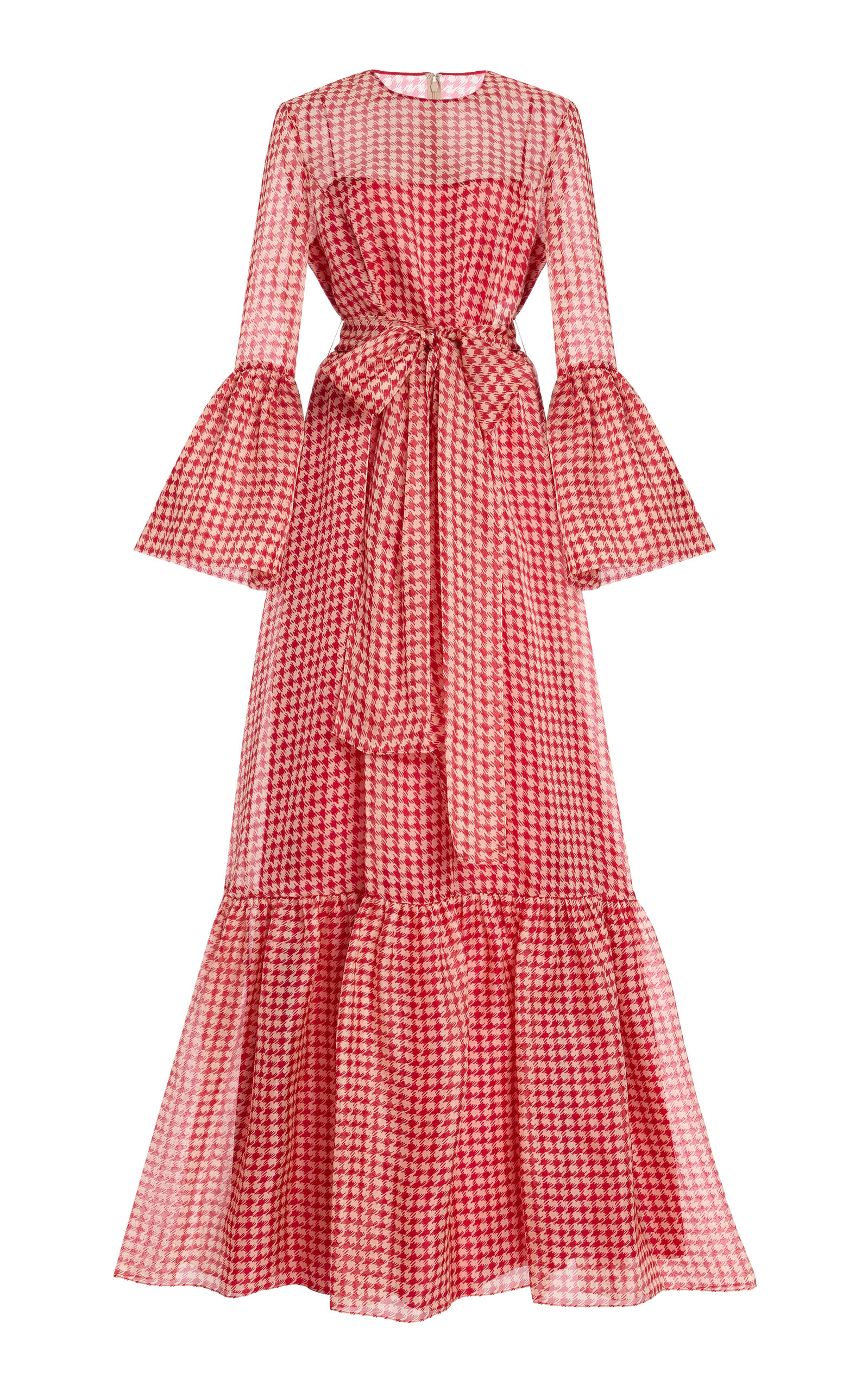 Valentino Houndstooth-pattern Maxi Dress In Red