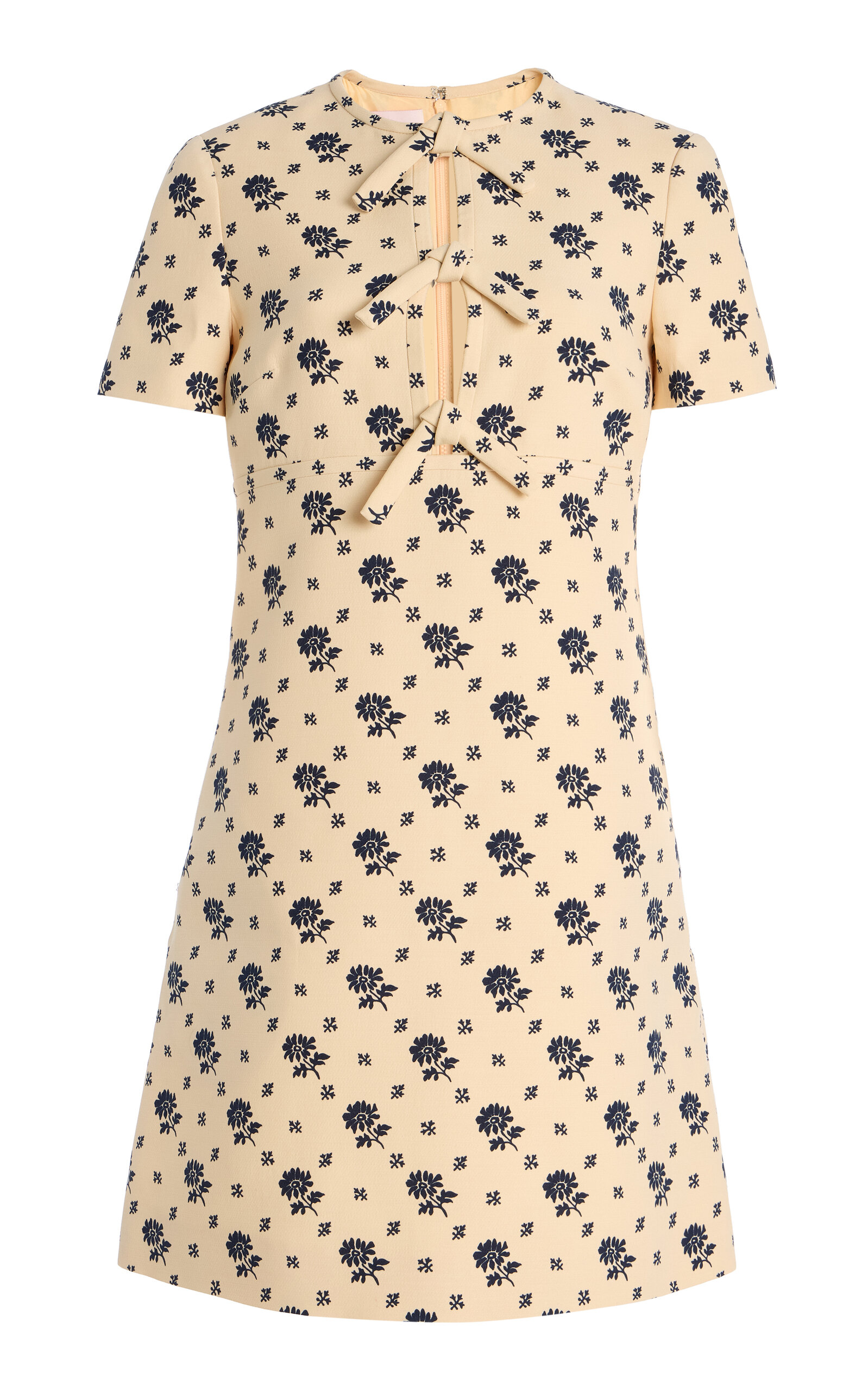 Valentino Floral Print Bow Keyhole Wool Mini Dress In Multi