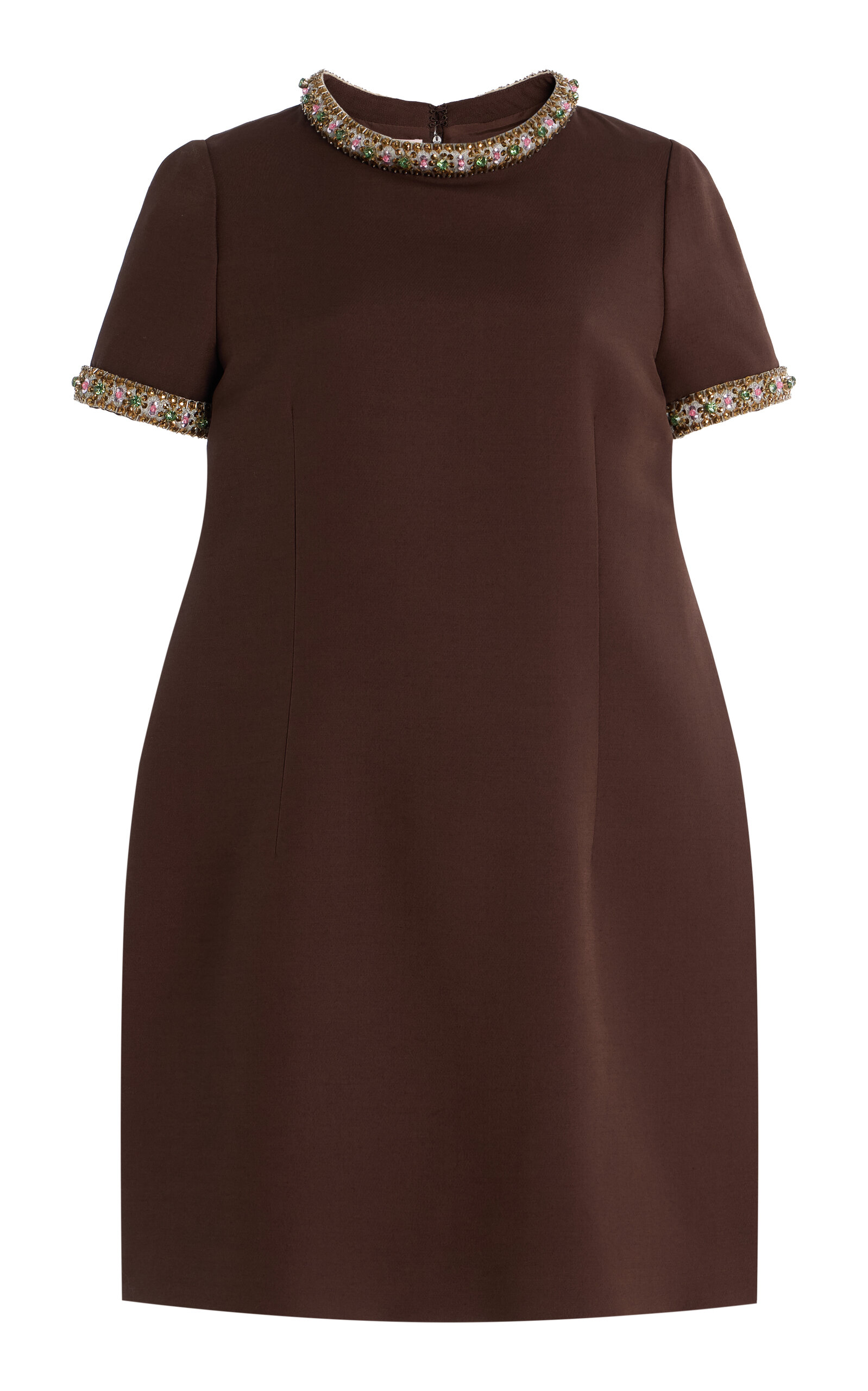 Valentino Garavani Embroidered Wool-Silk Crepe Mini Dress - Brown - Women's Clothing