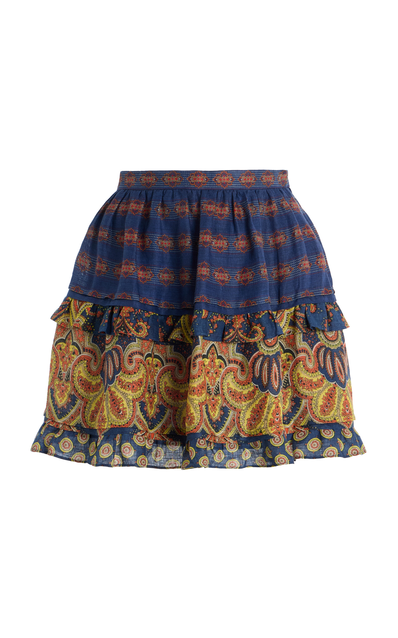 Shop Valentino Paisley Linen Mini Skirt In Multi