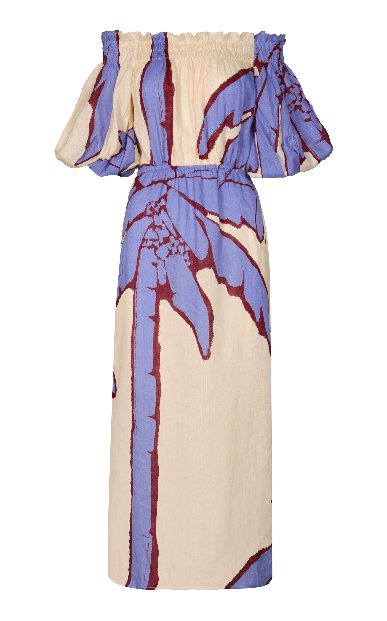 Johanna Ortiz Harbor Hues Off-The-Shoulder Linen Midi Dress - Blue