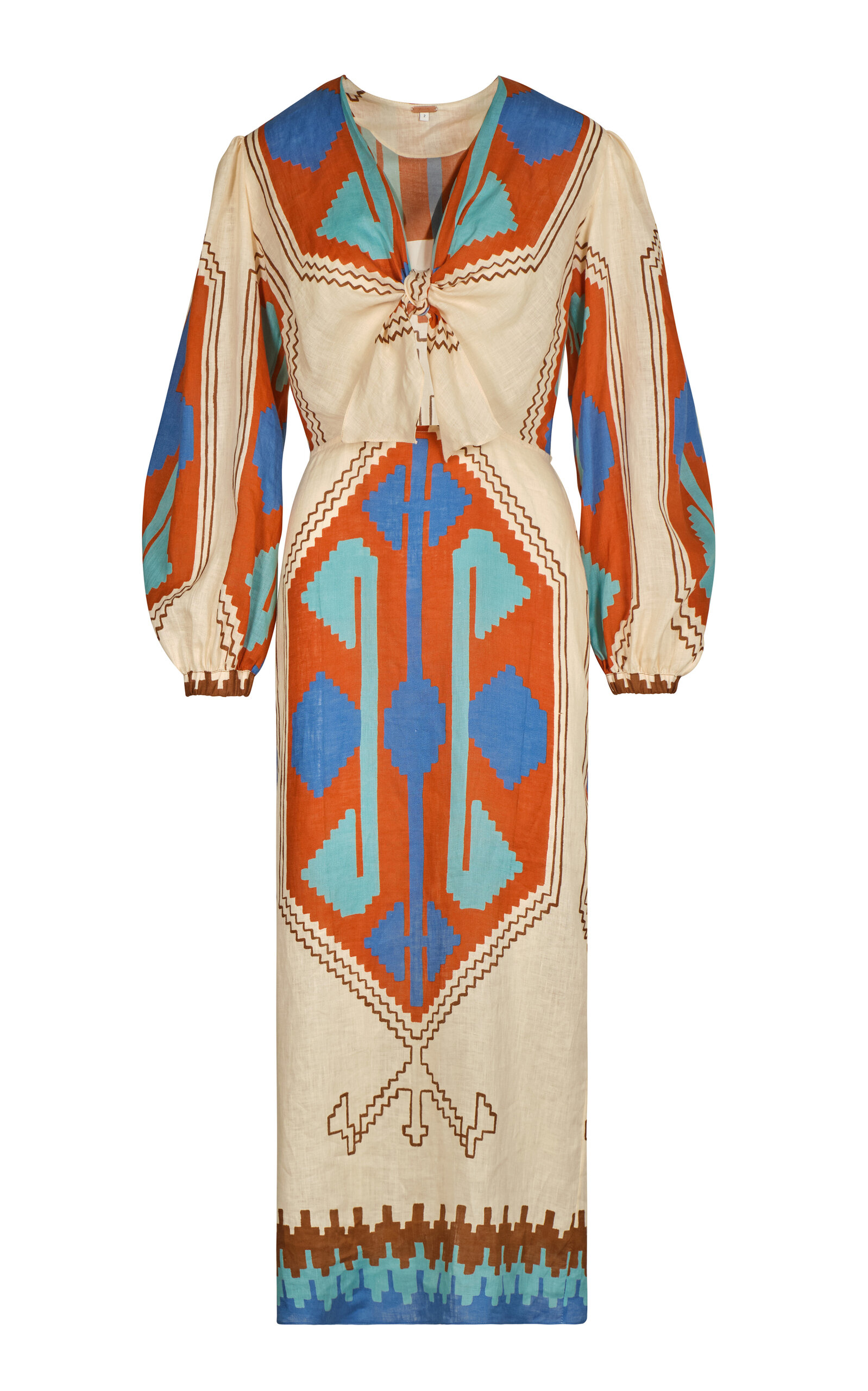 Johanna Ortiz Sailing Flags Ankle Dress Ayahuasca/ecru/blue/orange/brown In Print