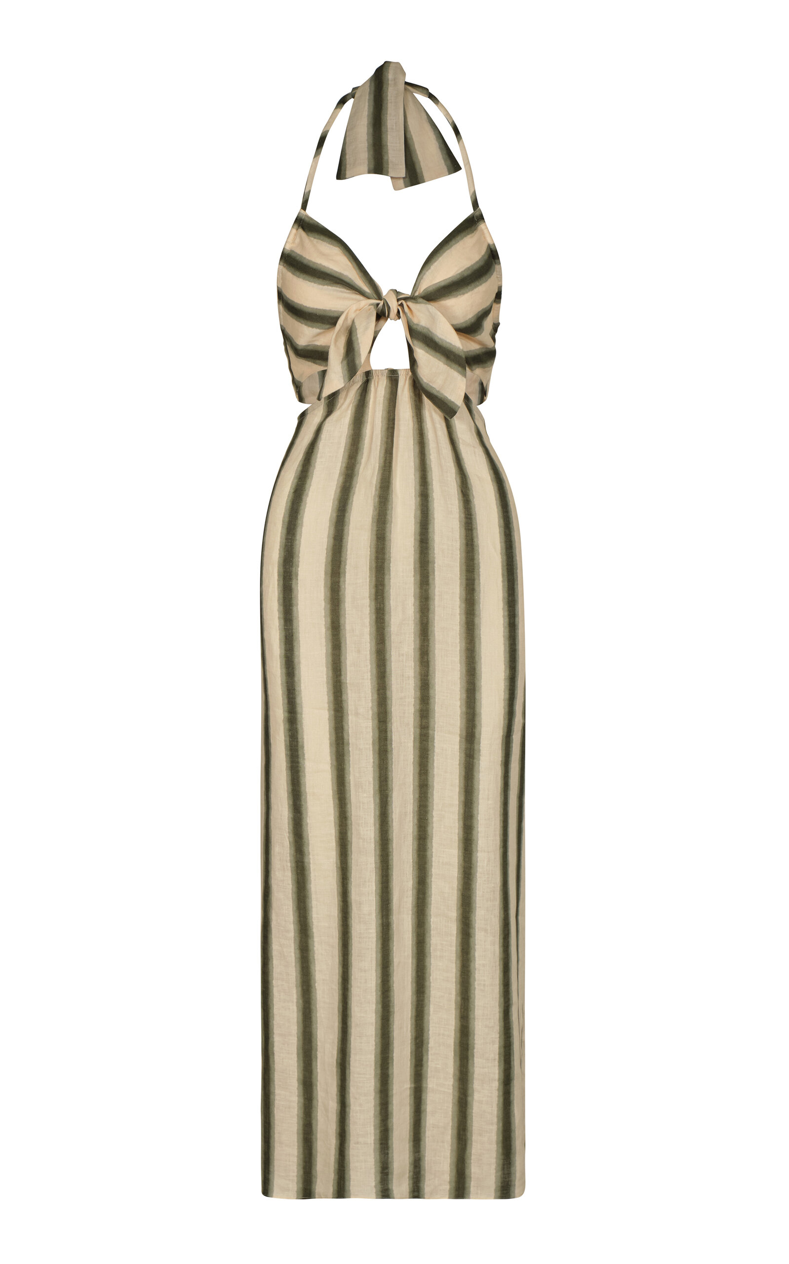 Shop Johanna Ortiz Los Siete Mares Cutout Linen Midi Dress In Stripe