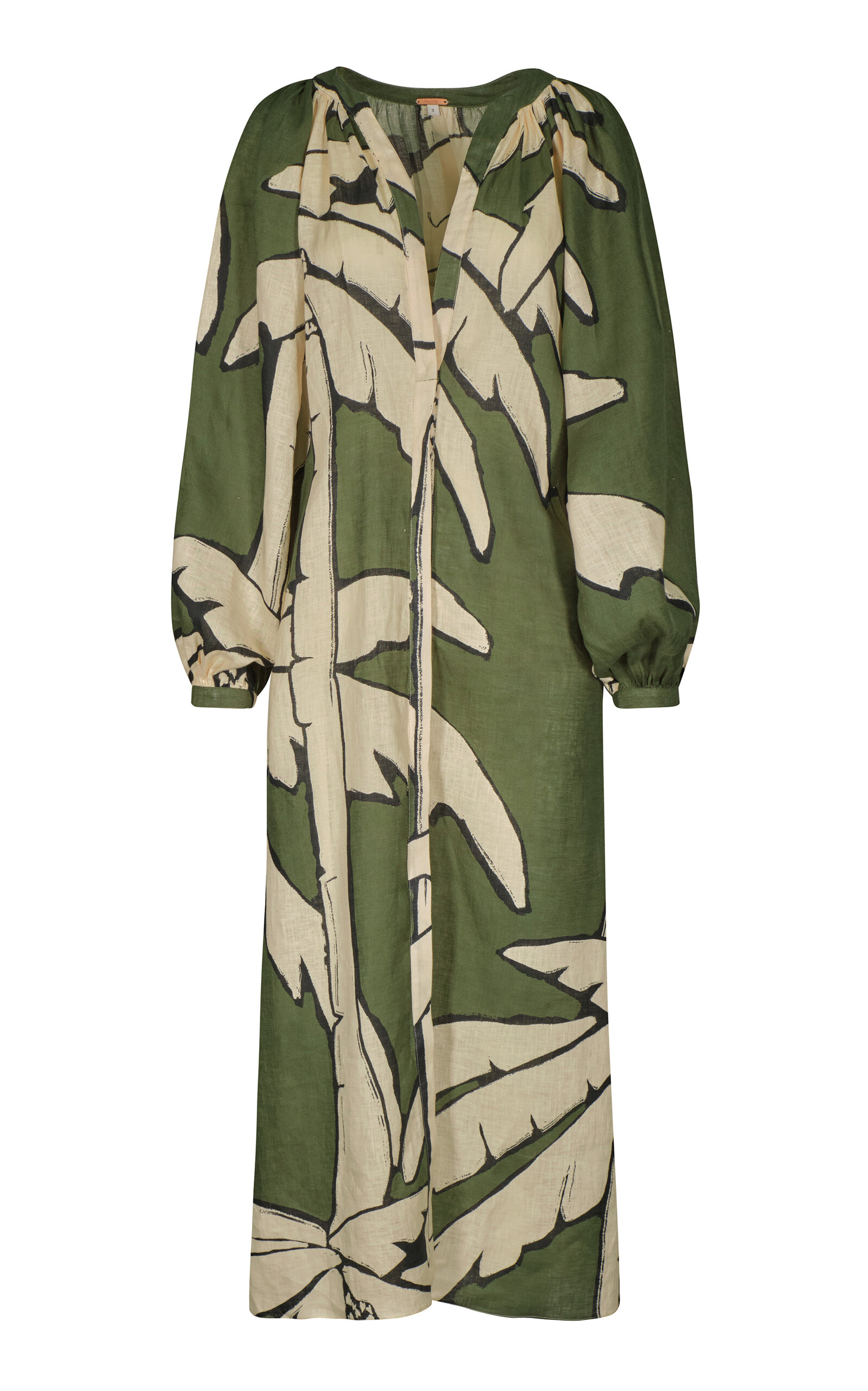 Shop Johanna Ortiz Weaving Weves Printed Linen Midi Dress Palm Beach In Green