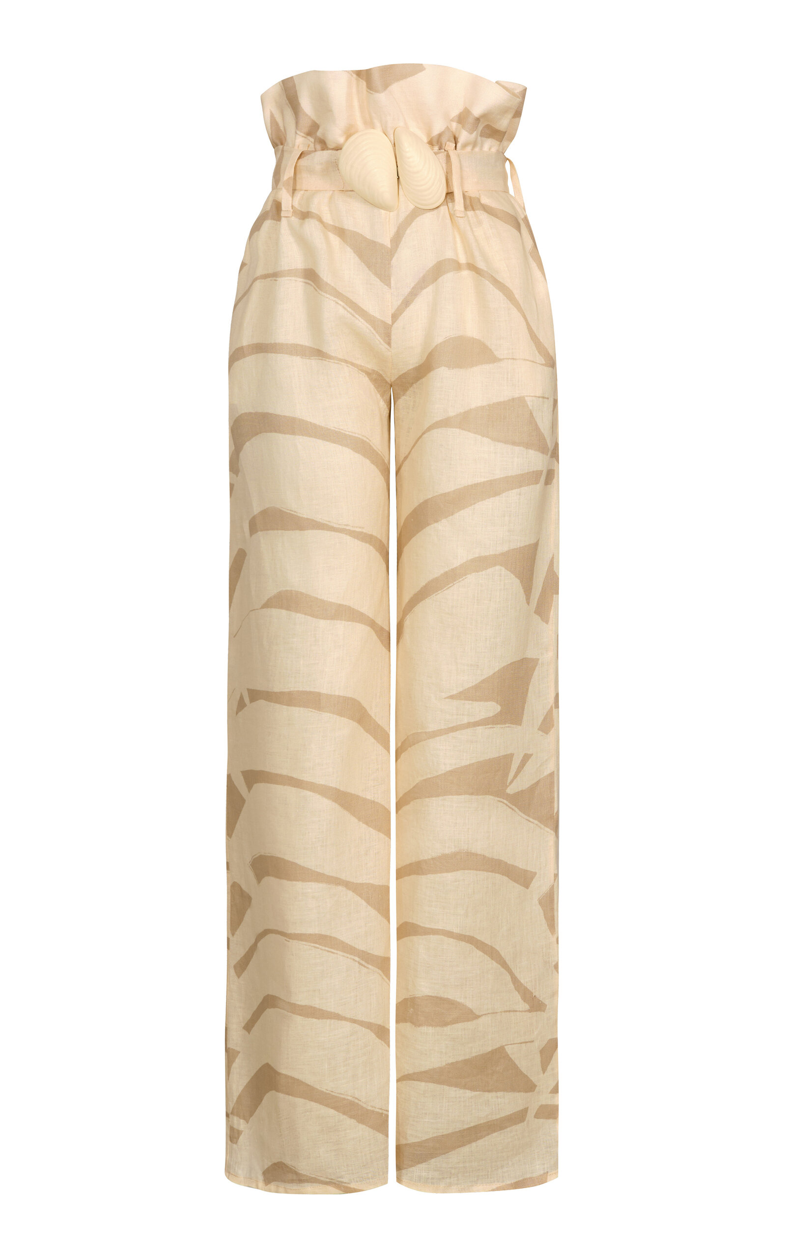 Johanna Ortiz Palms And Shadows Printed Linen Pants In Nude