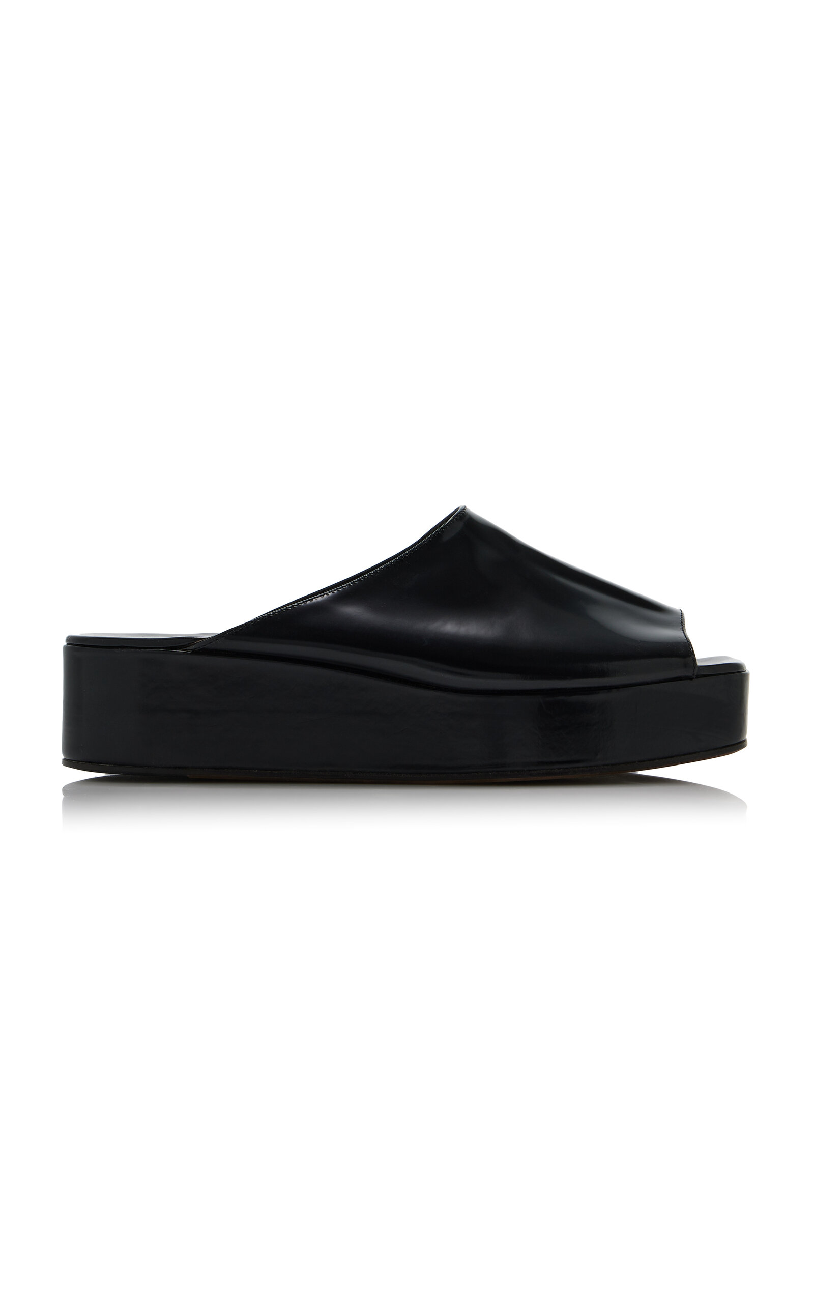 The Row 20mm Emi Flatform Patent Leather Wedges In Black