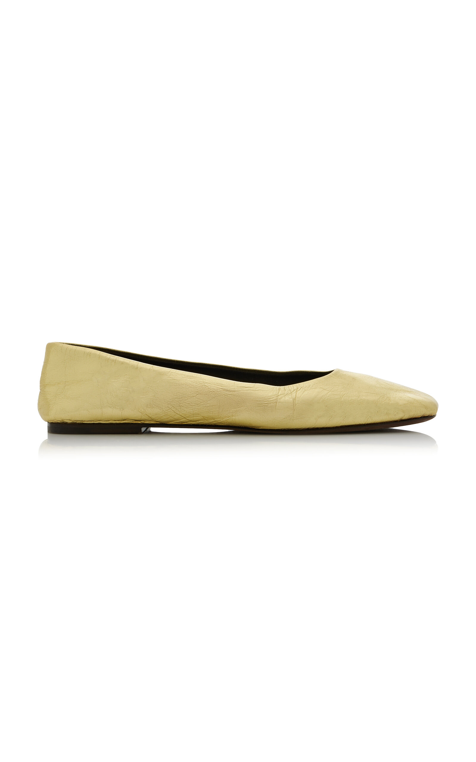 The Row Square Laminated Leather Ballerina Flats In Gold
