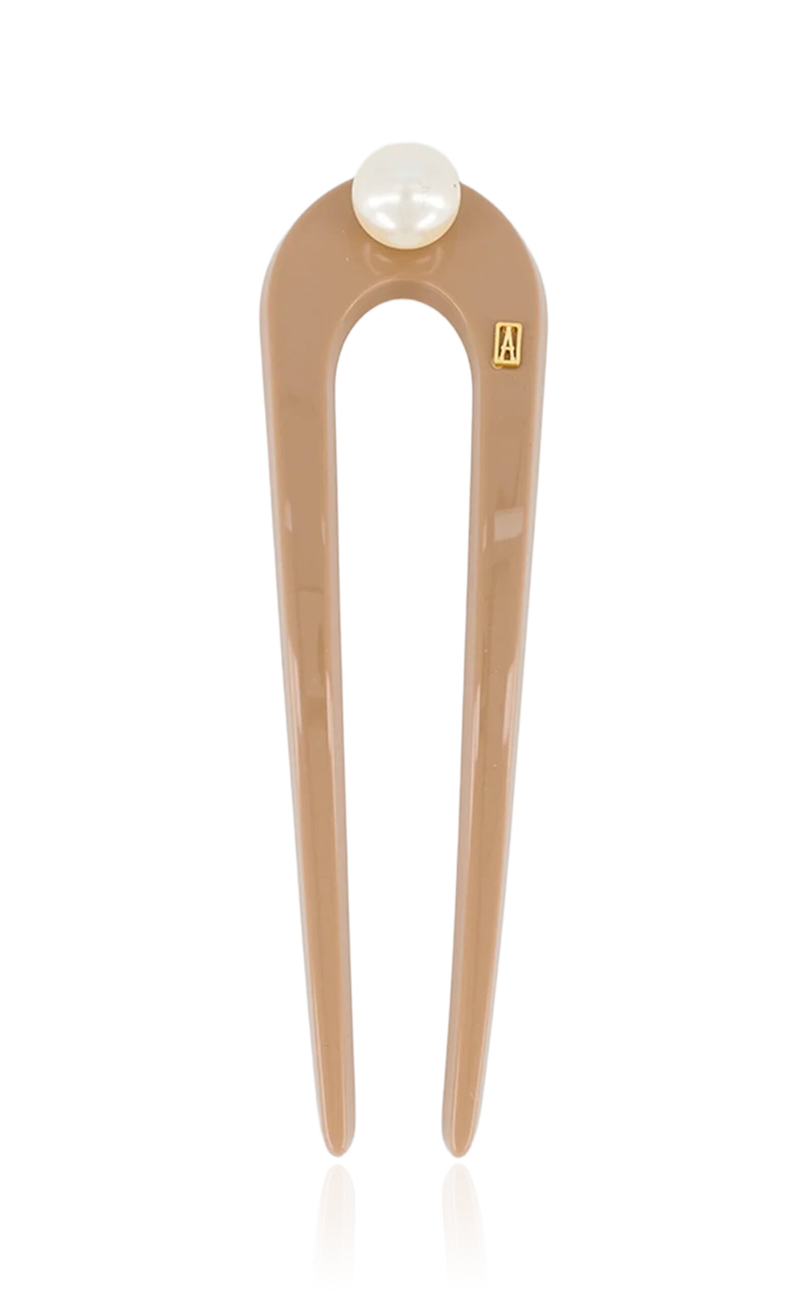 Alexandre De Paris Acetate Pearl Fork Pin In Gold
