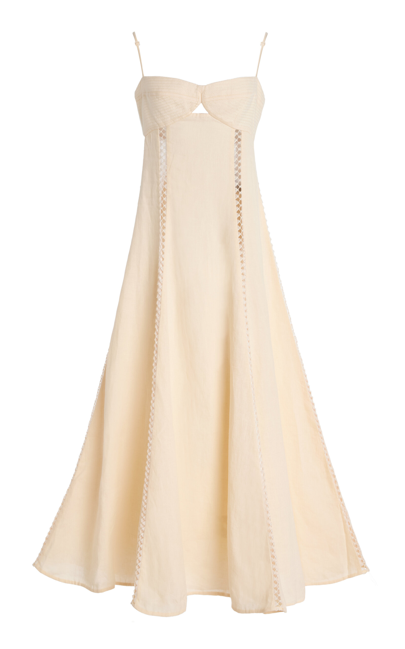 Johanna Ortiz Catamaran Ventures Crochet-trimmed Embroidered Linen Midi Dress In Ivory