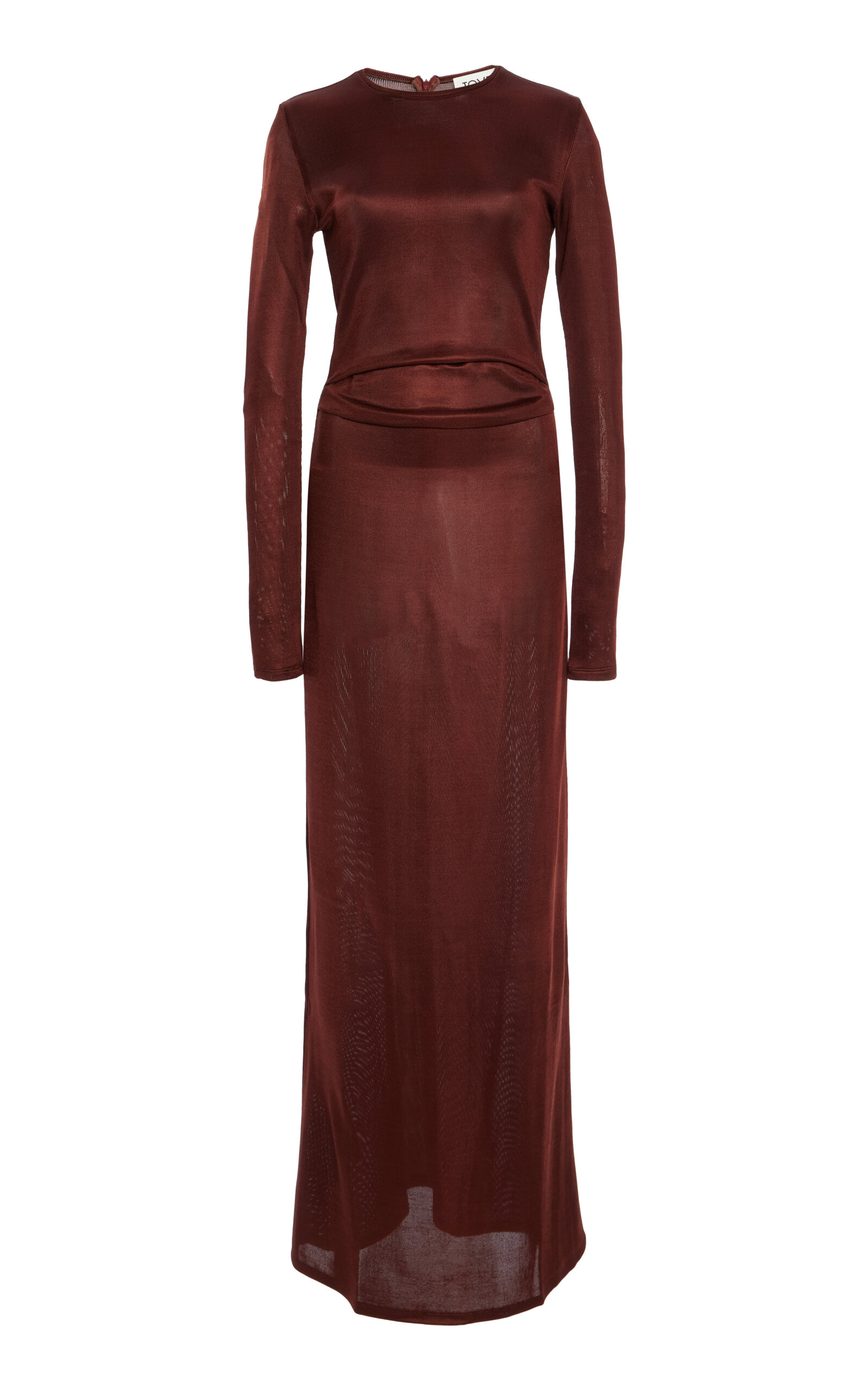 Shop Tove Luella Gathered-waist Jersey Maxi Dress In Burgundy